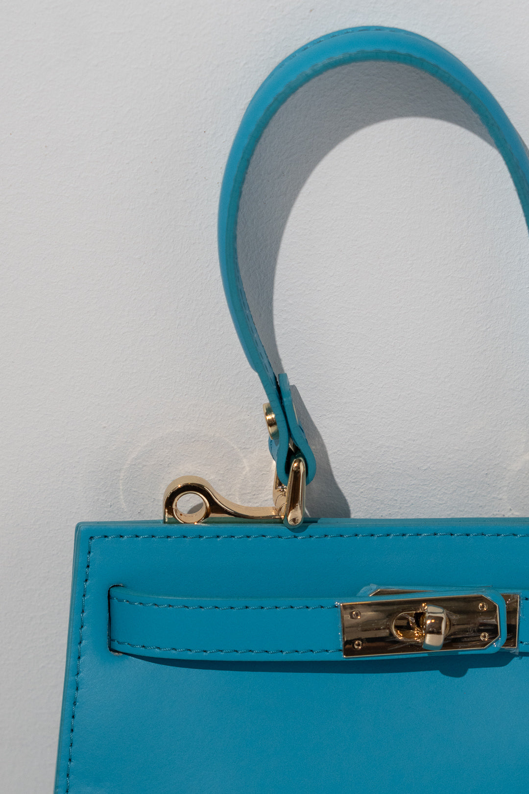 Turquoise Structured Twist-Lock Top-Handle Bag