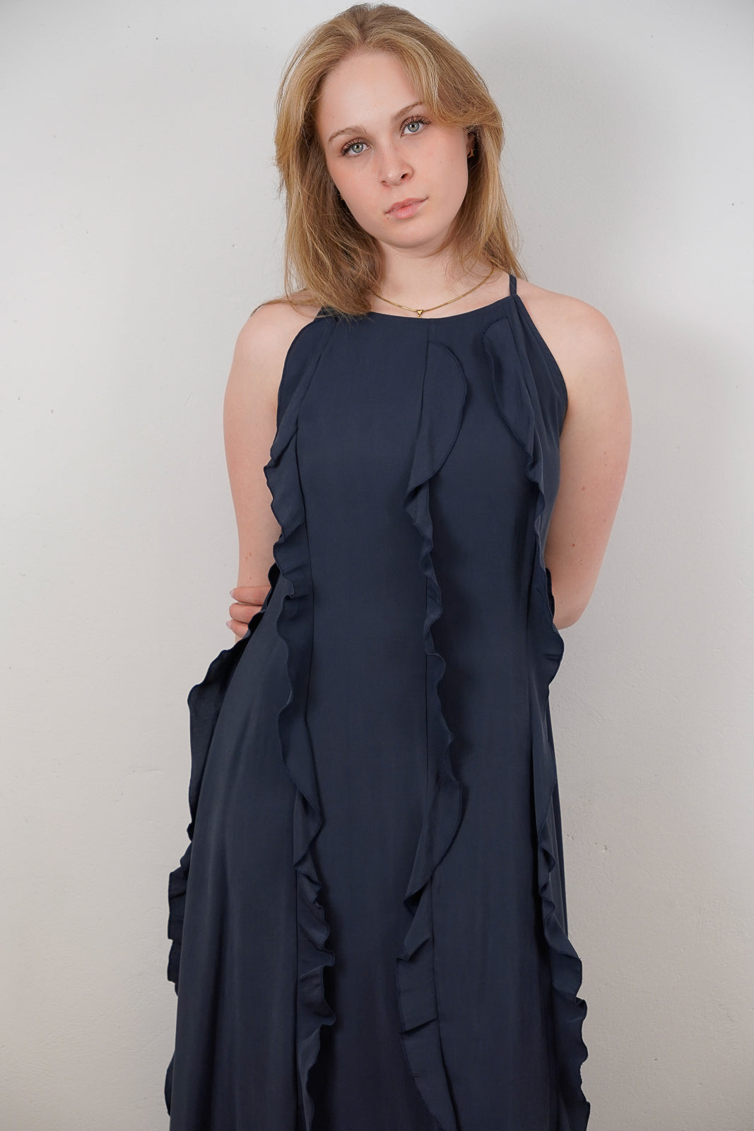 Navy Ruffled Maxi Dress