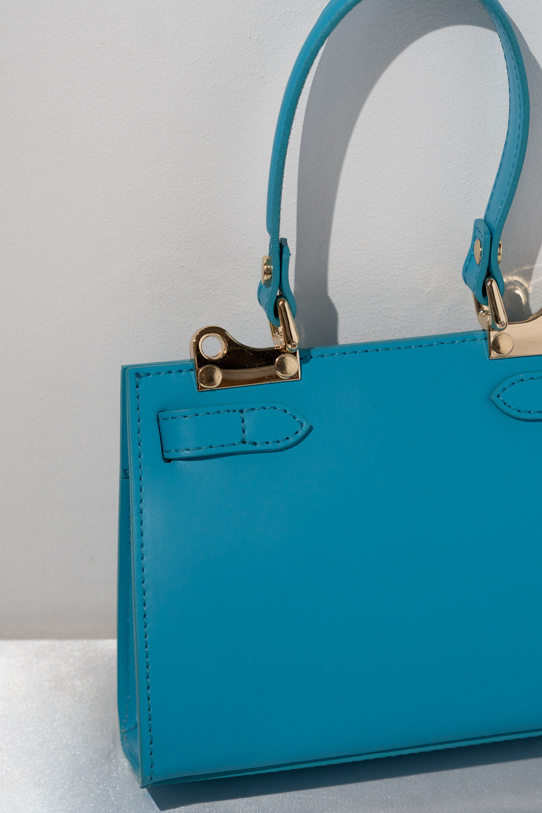 Turquoise Structured Twist-Lock Top-Handle Bag