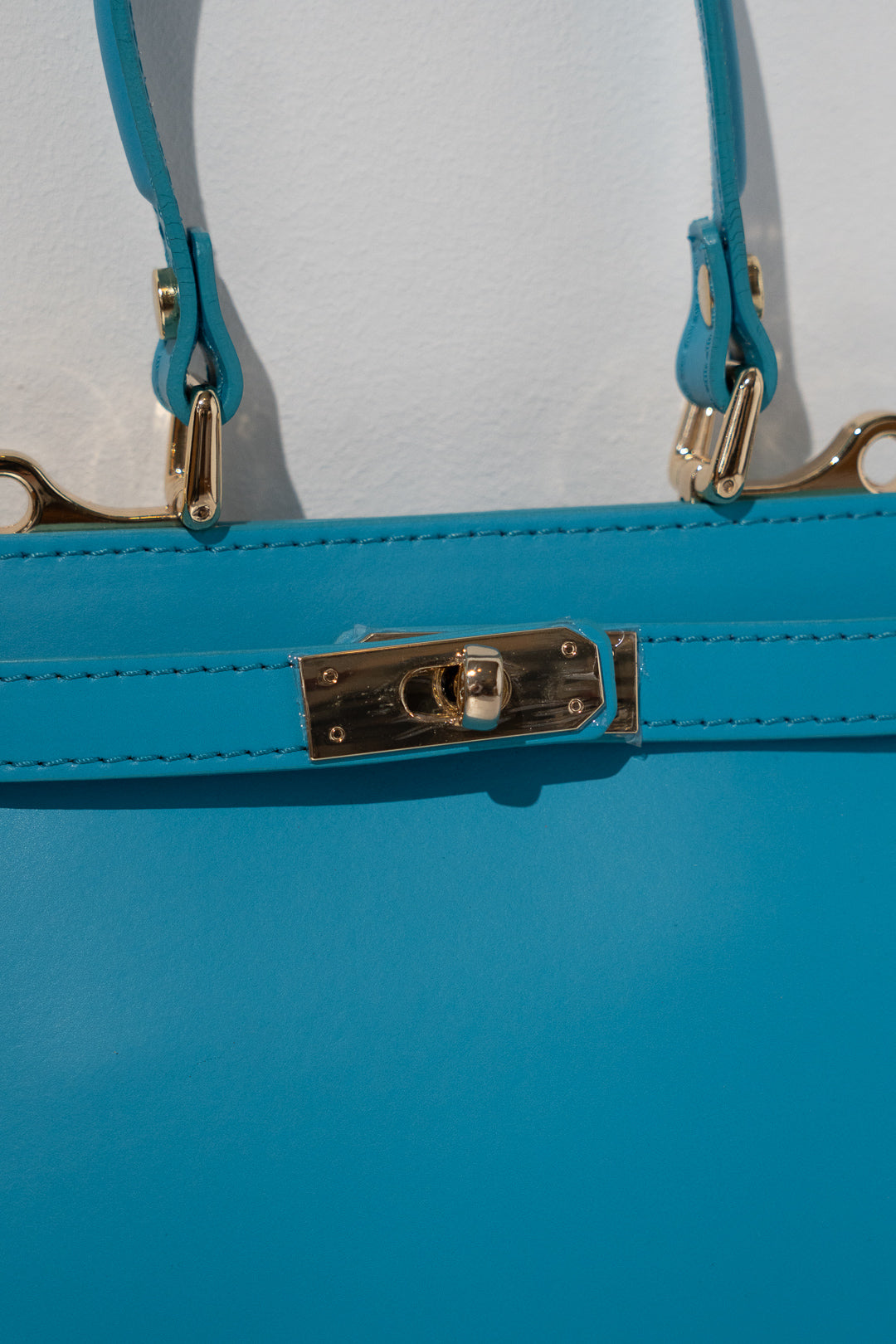 Turquoise Structured Twist-Lock Top-Handle Bag