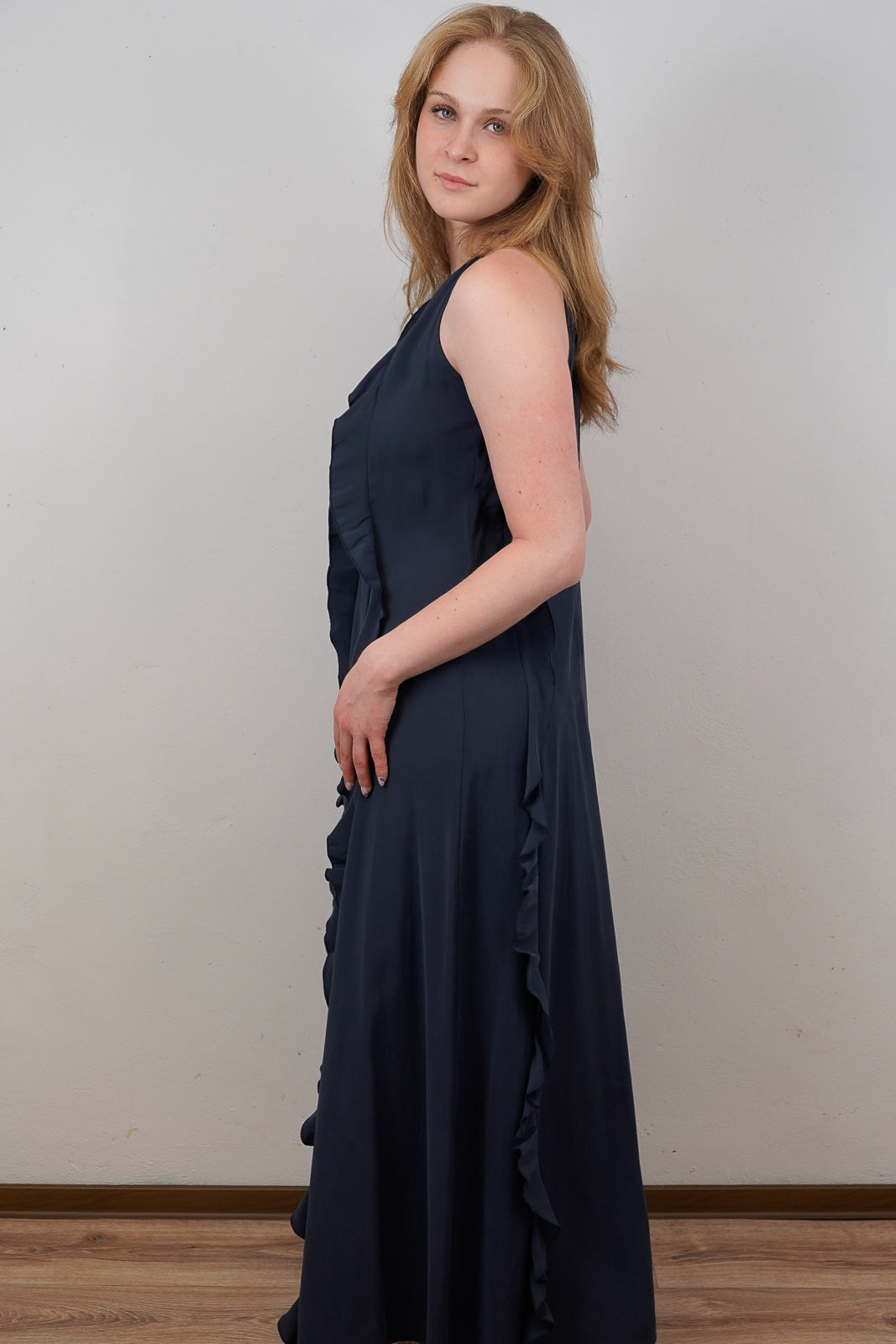 Navy Ruffled Maxi Dress