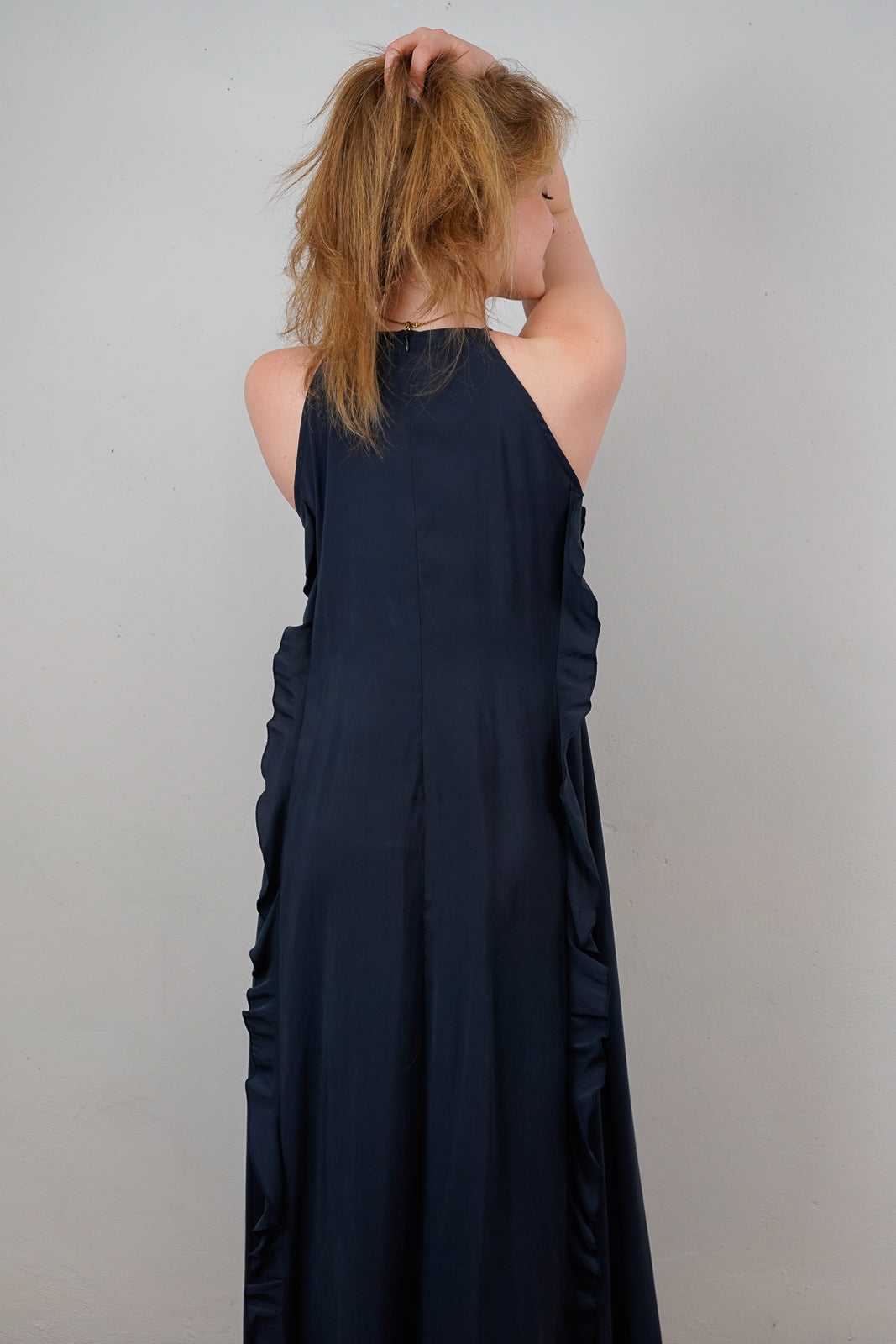 Navy Ruffled Maxi Dress