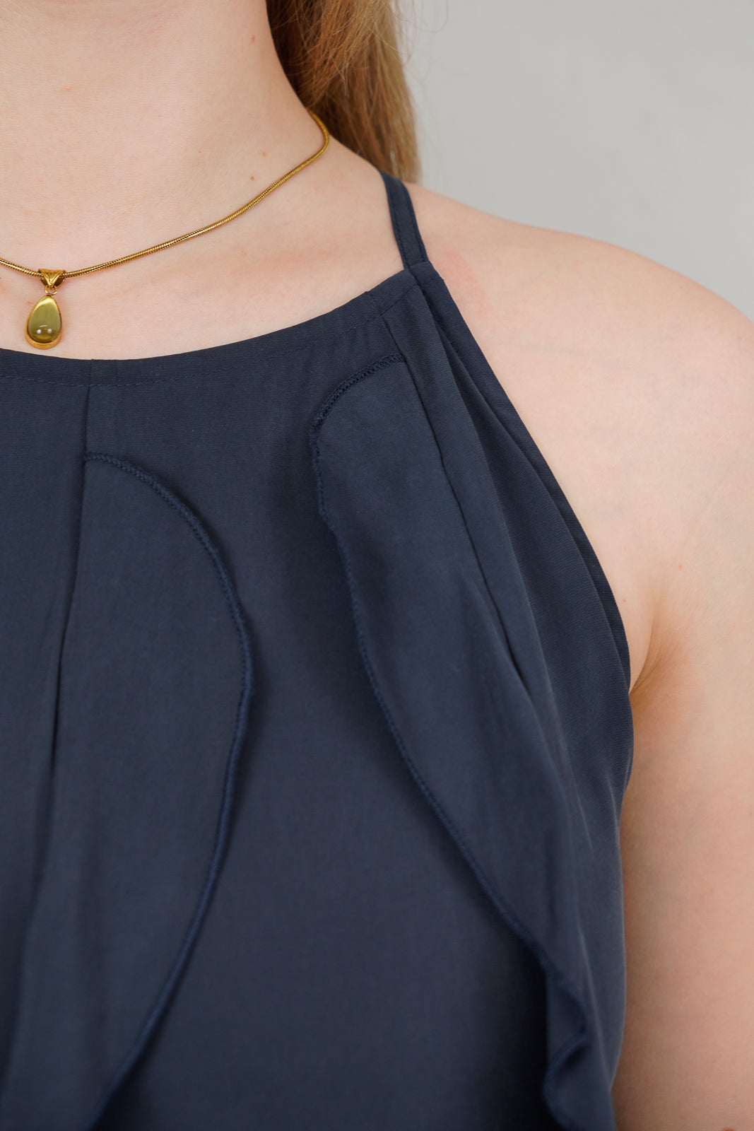 Navy Ruffled Maxi Dress