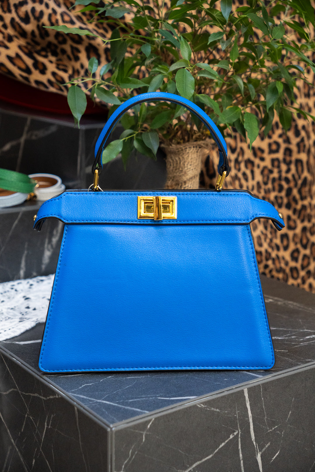 Cobalt Blue Structured Twist-Lock Top-Handle Bag