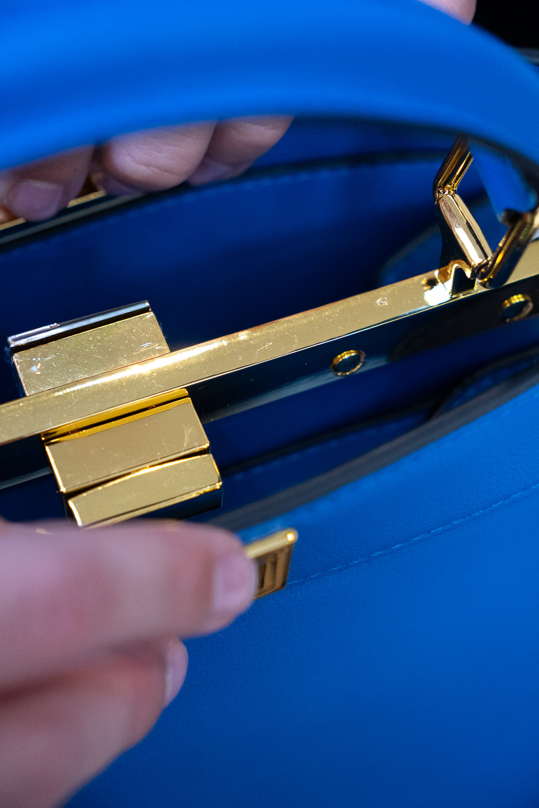 Cobalt Blue Structured Twist-Lock Top-Handle Bag