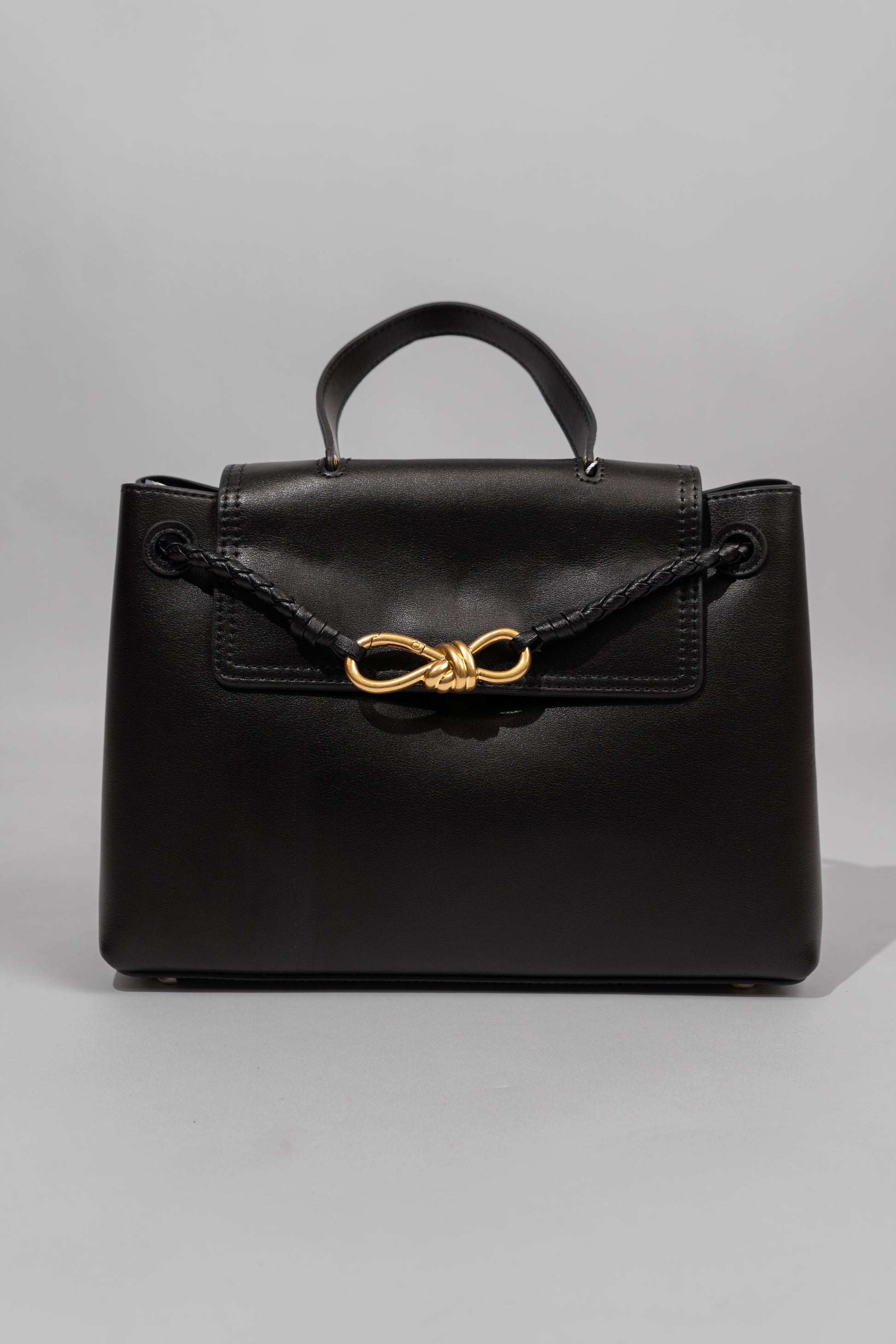 Woven Detail Top Handle Bag Black
