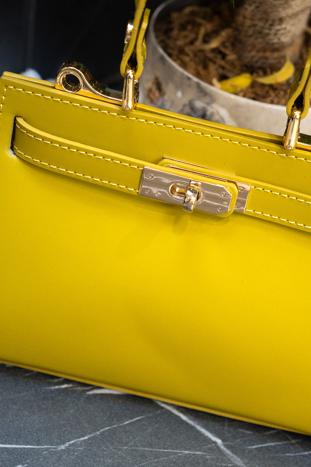 Chartreuse Structured Twist-Lock Top-Handle Bag