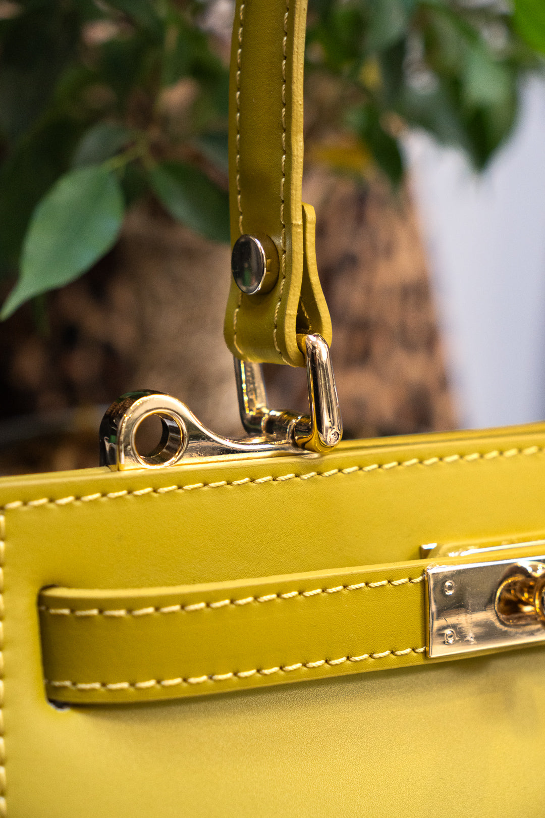 Chartreuse Structured Twist-Lock Top-Handle Bag