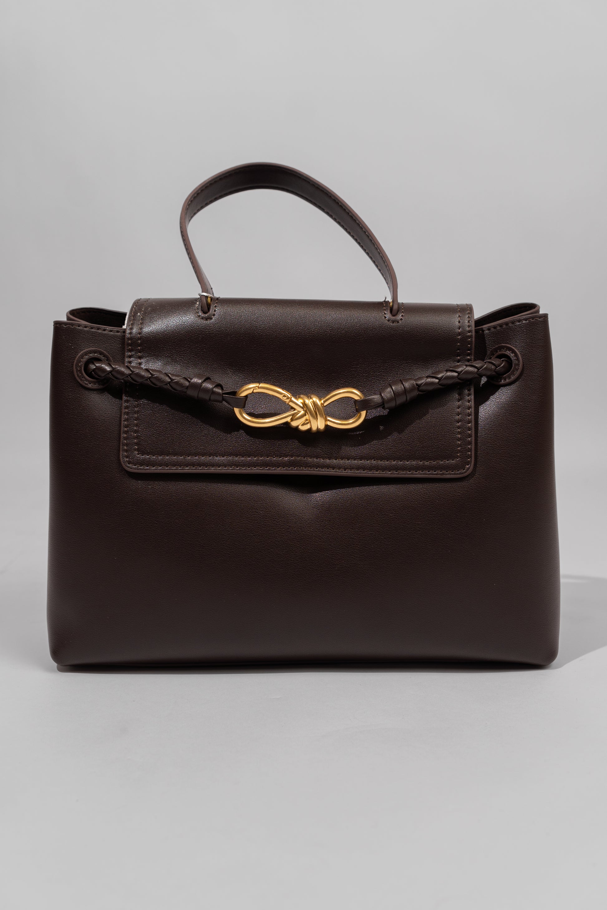 Woven Detail Top Handle Bag Brown