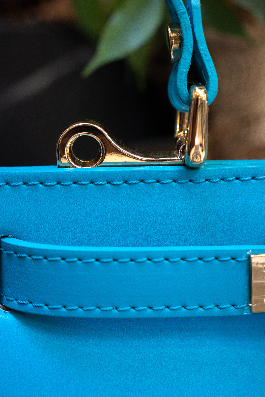 Turquoise Structured Twist-Lock Top-Handle Bag