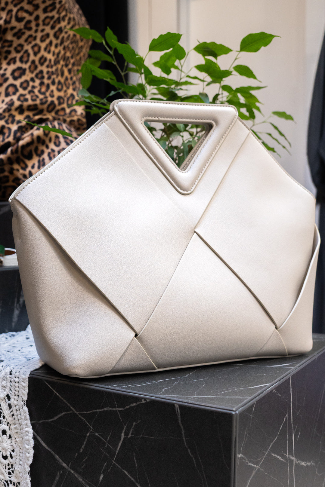 Geometric Cut-Out Handle Bag
