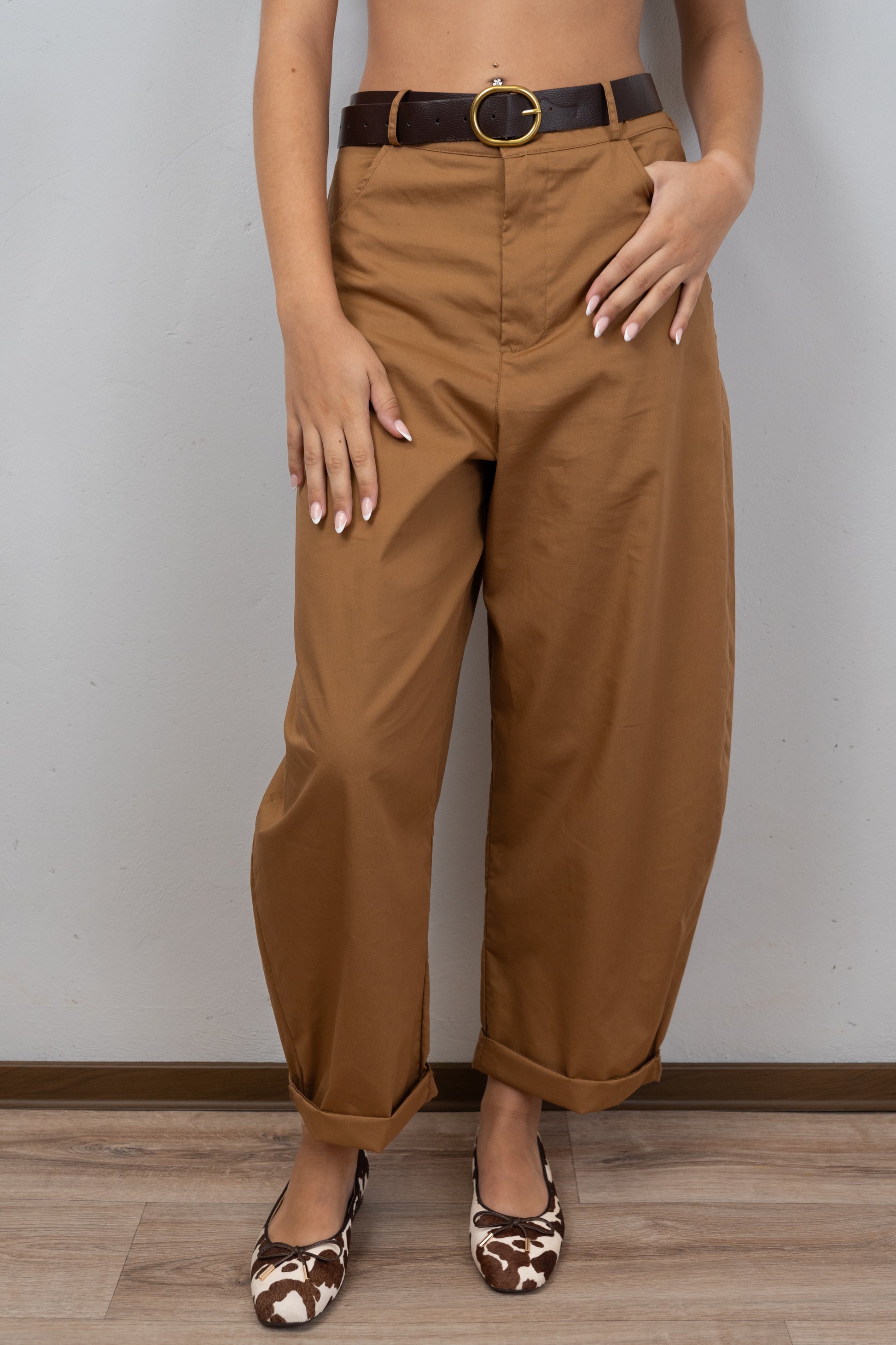 Camel Balloon Trousers with Belt