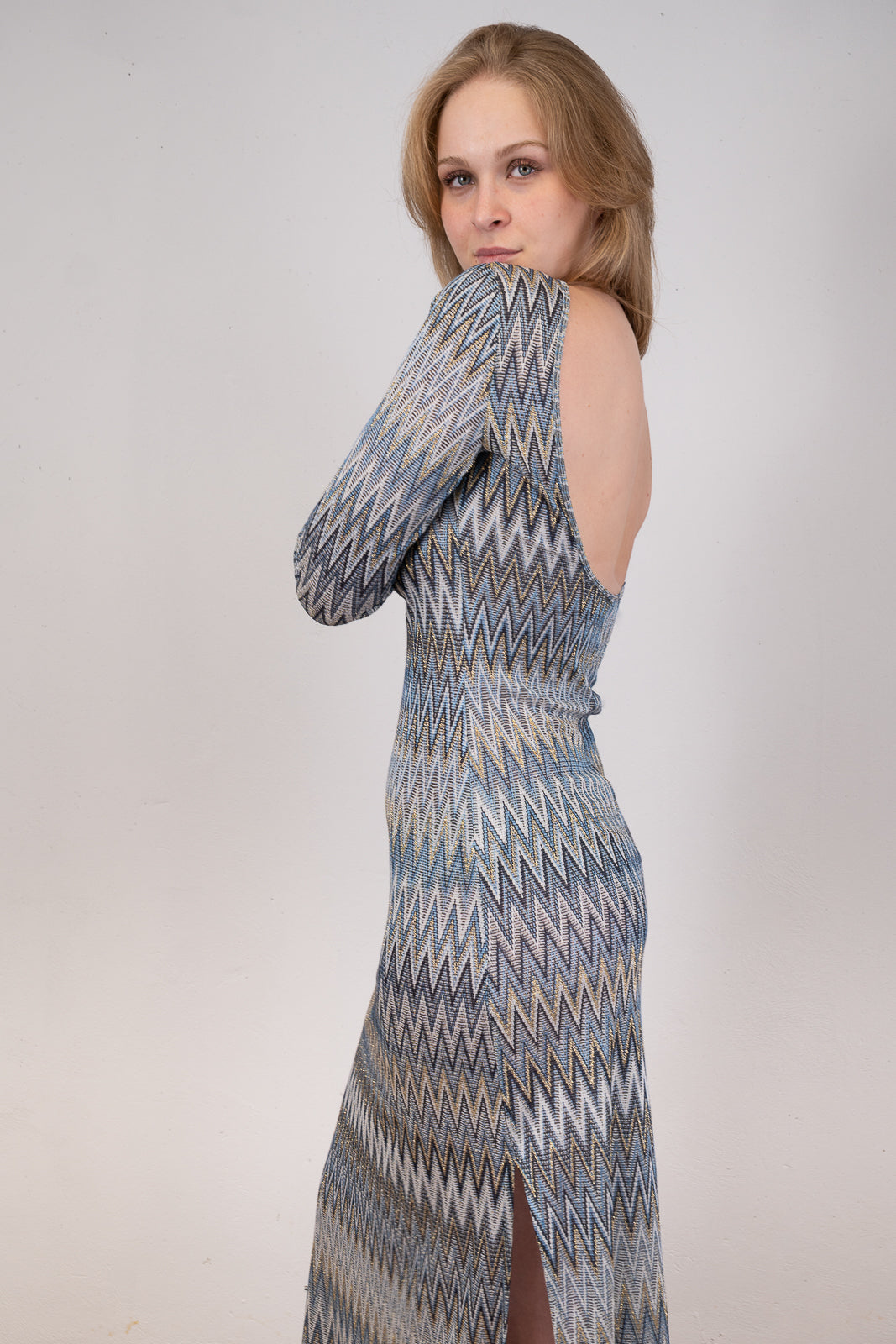 Multi-Coloured Open-Back Maxi Dress