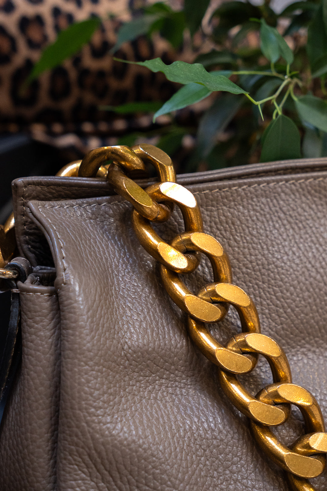 Taupe Chunky Chain Shoulder Bag