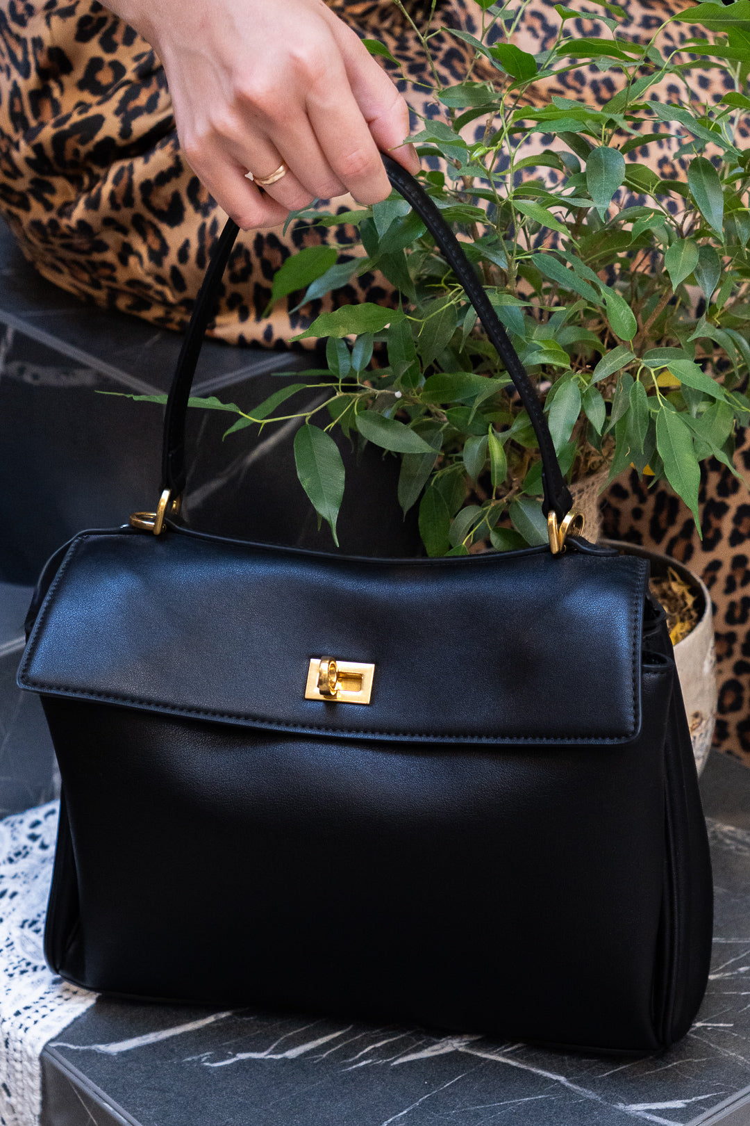 Smooth Leather Top Handle Bag