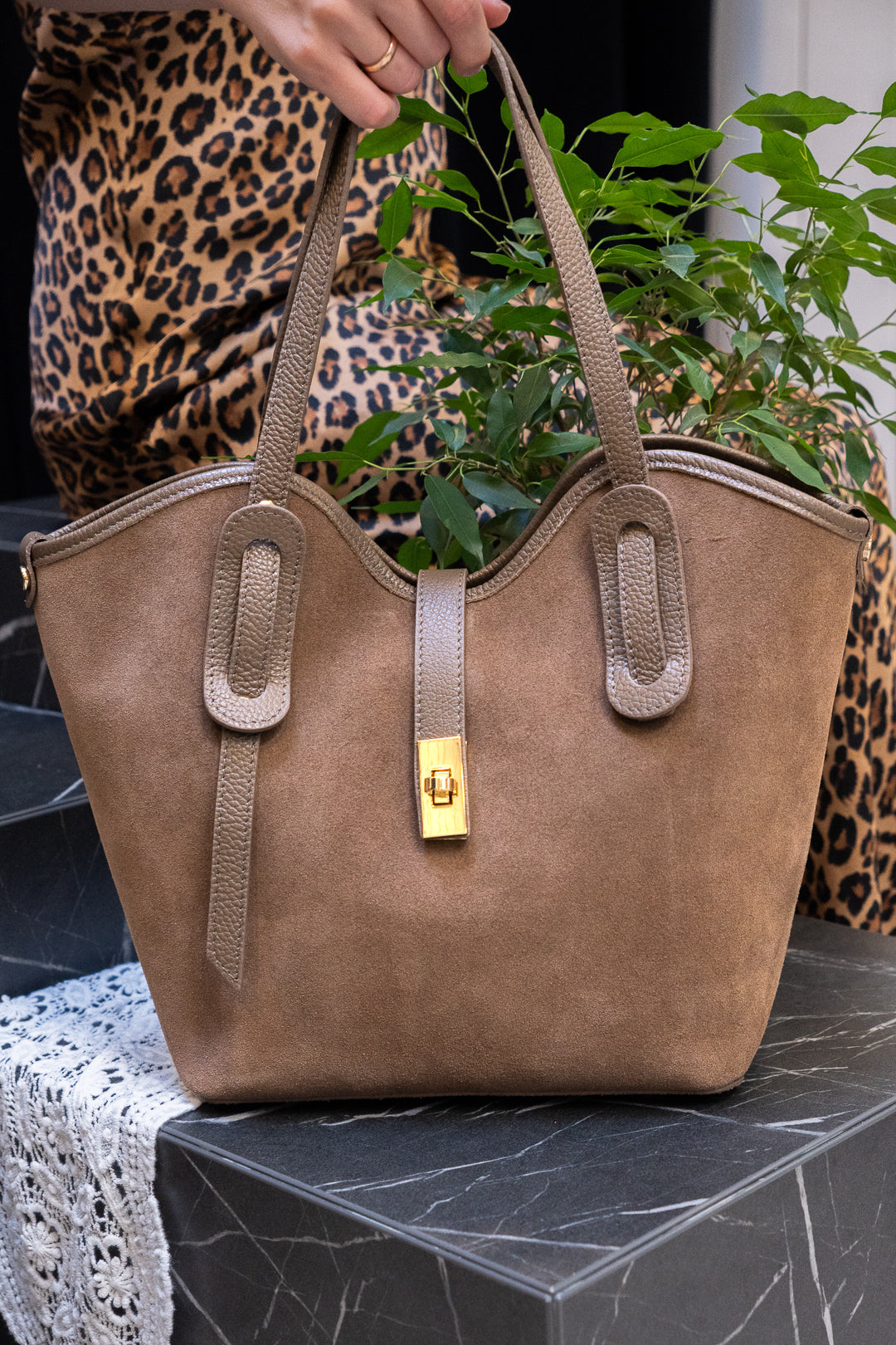 Suede Leather Tote Bag