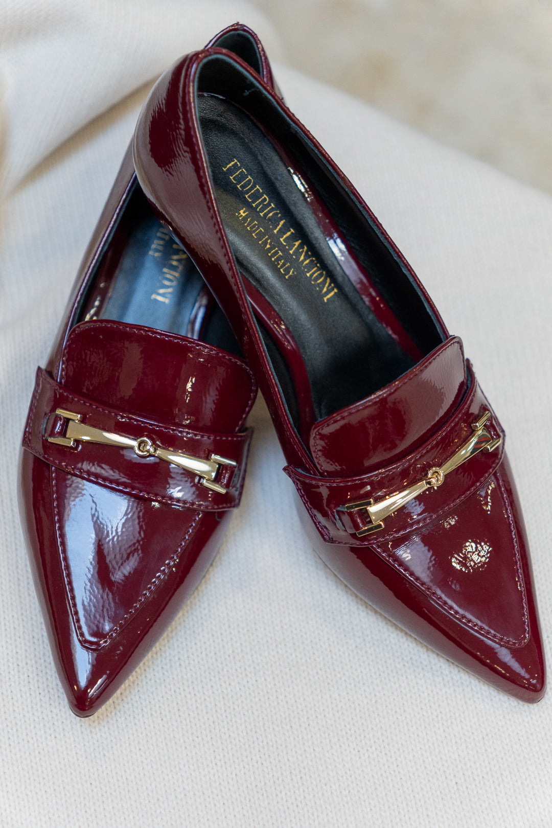 Patent Leather Kitten Heel Loafers Red