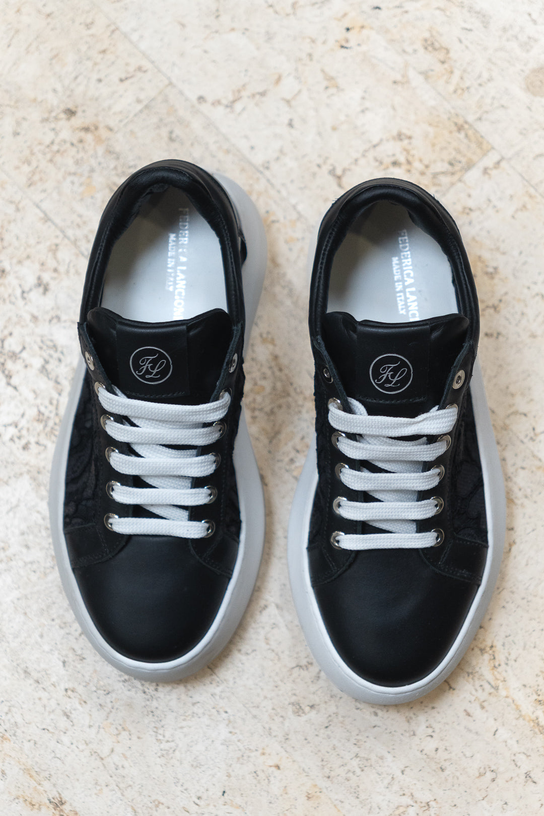 Black Lace Platform Sneakers