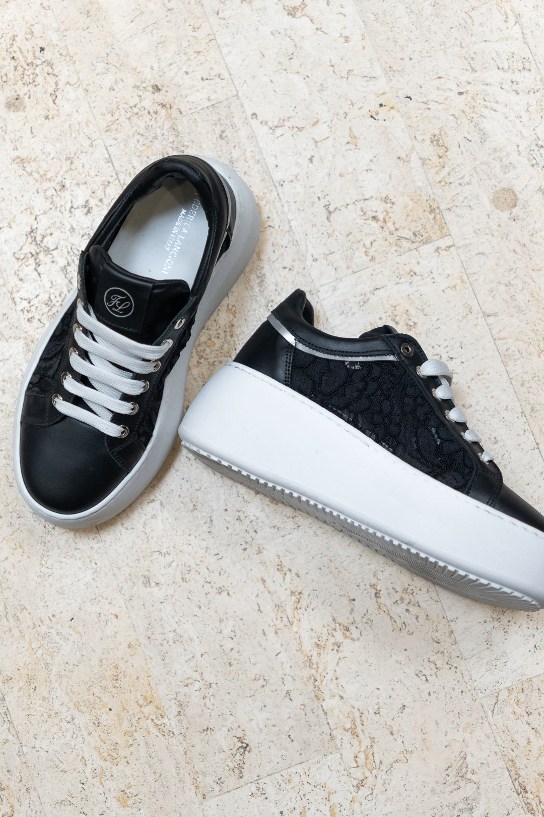 Black Lace Platform Sneakers