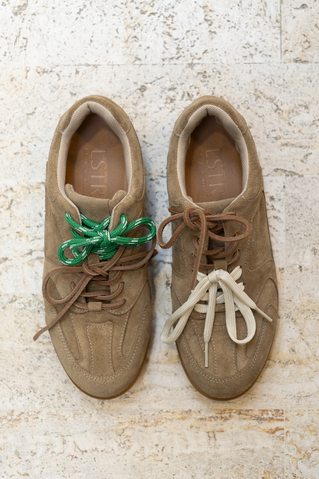 Suede Sneakers with Mismatched Laces