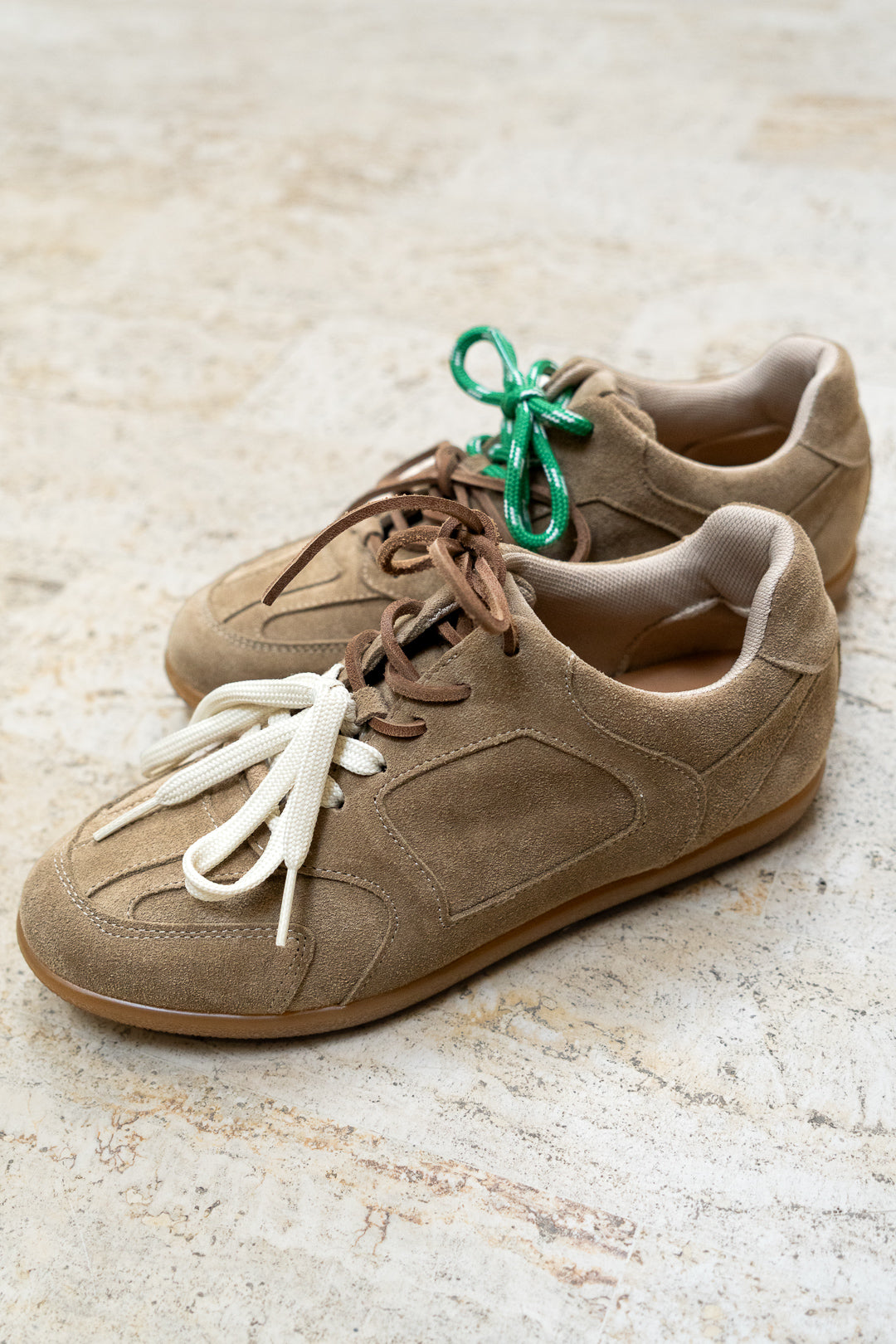 Suede Sneakers with Mismatched Laces