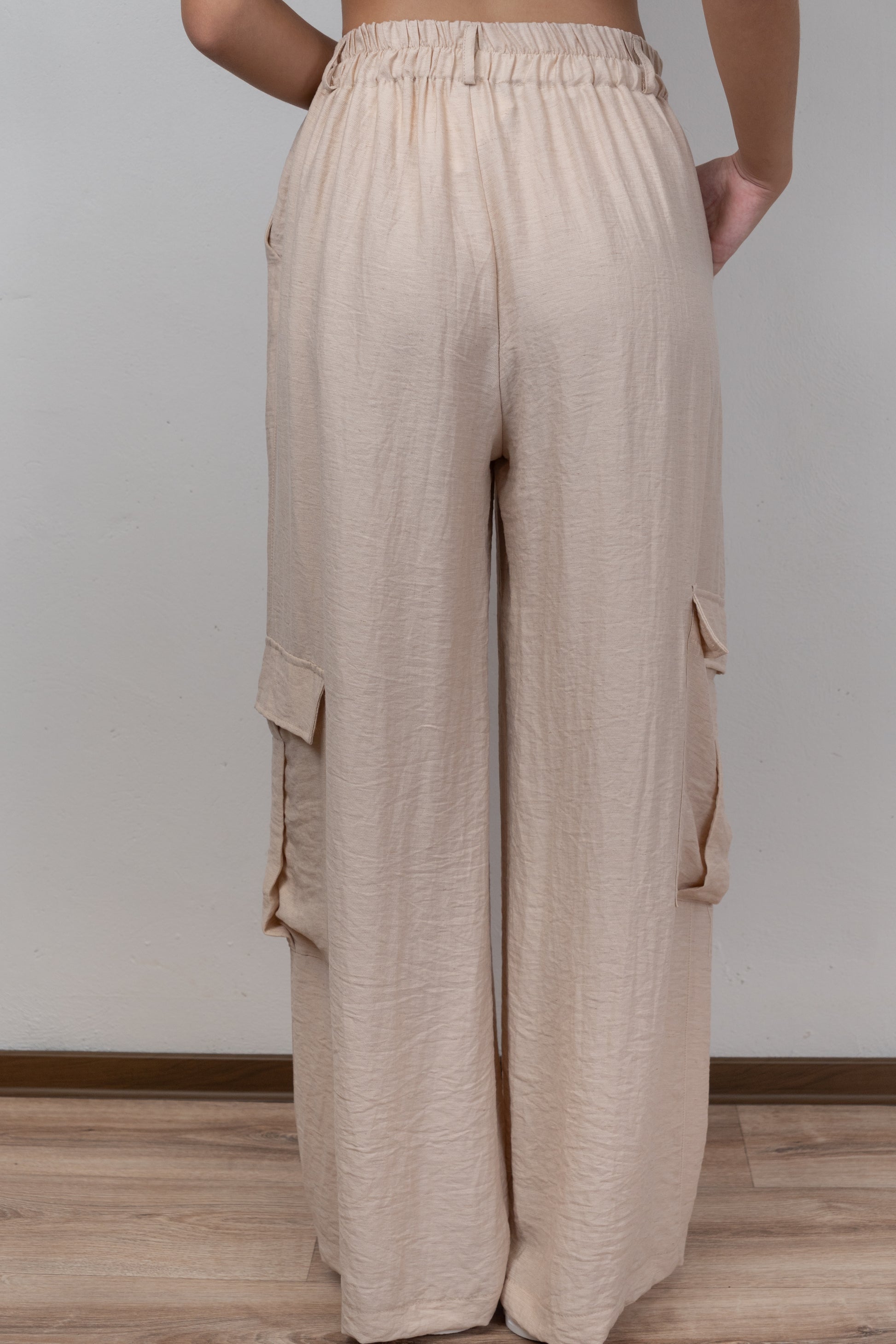 Beige Wide-Leg Cargo Pants