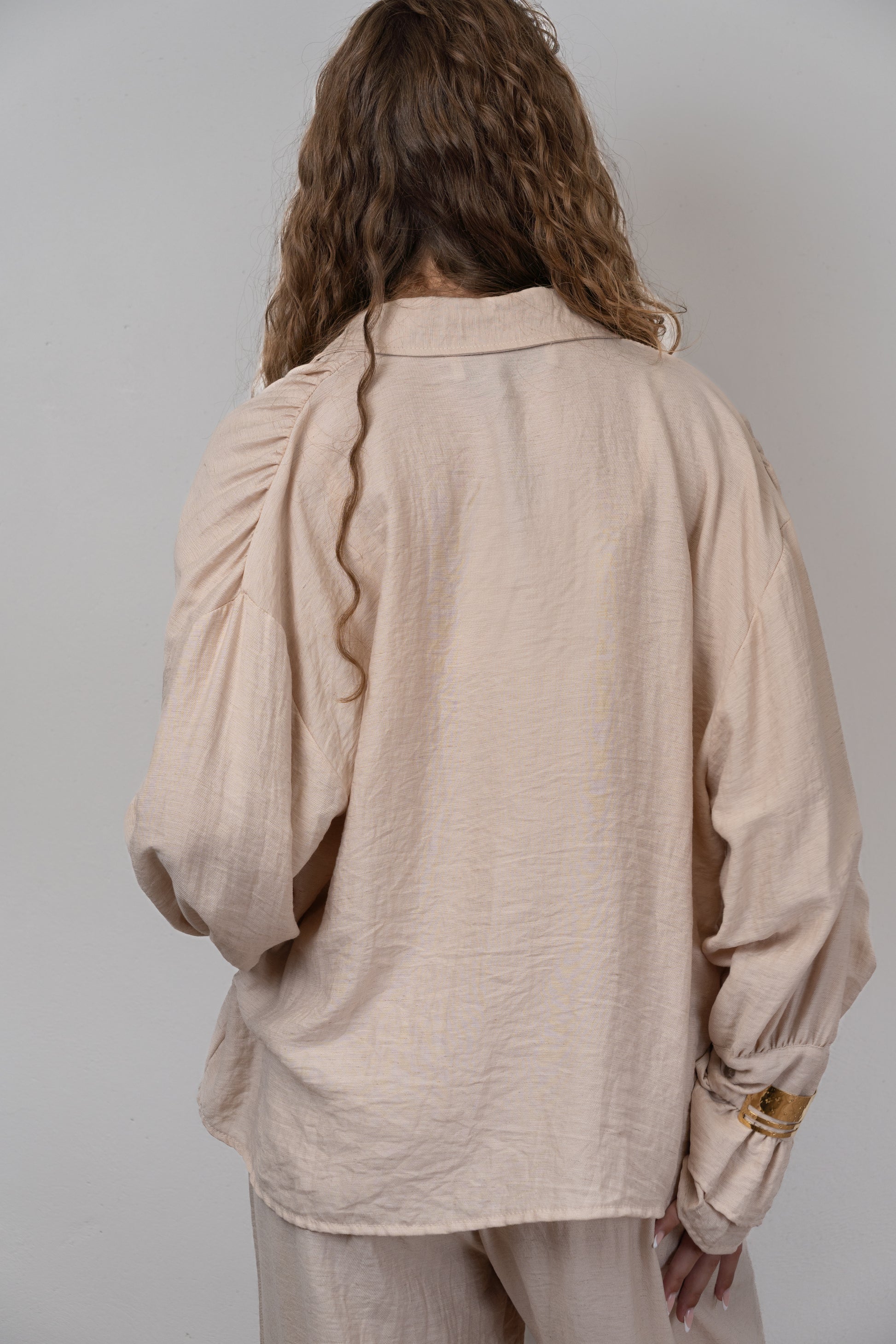 Beige Ruffle-Cuff Blouse