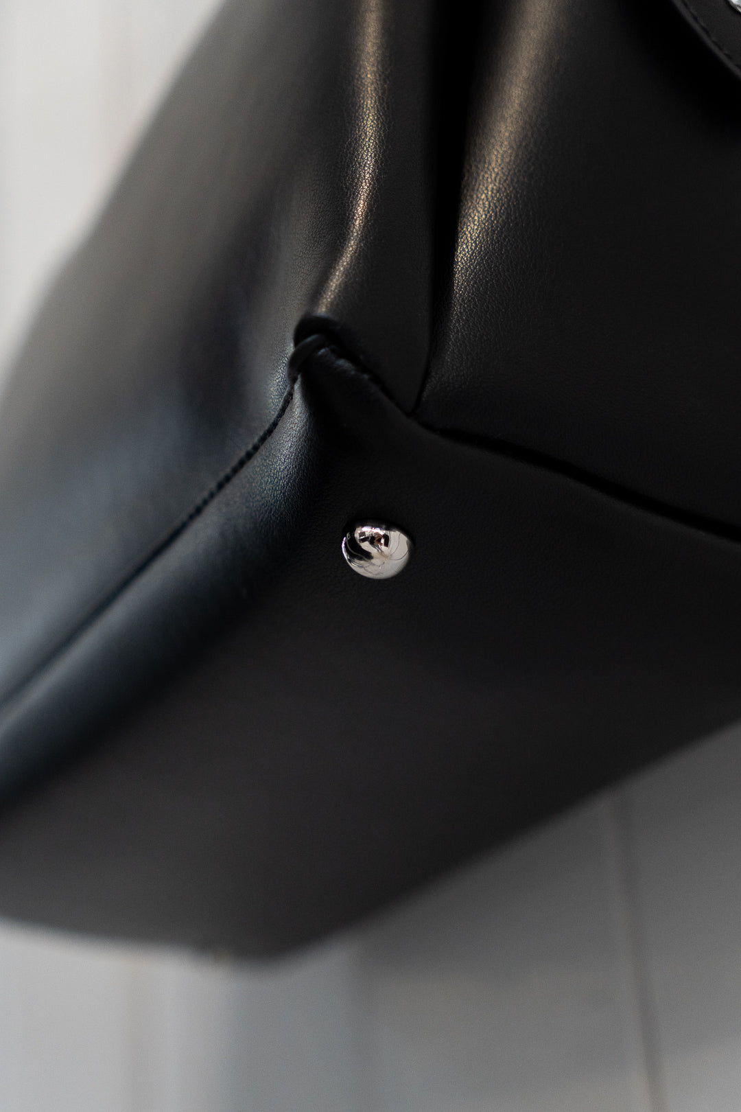 Black Leather Tote with Red Contrast
