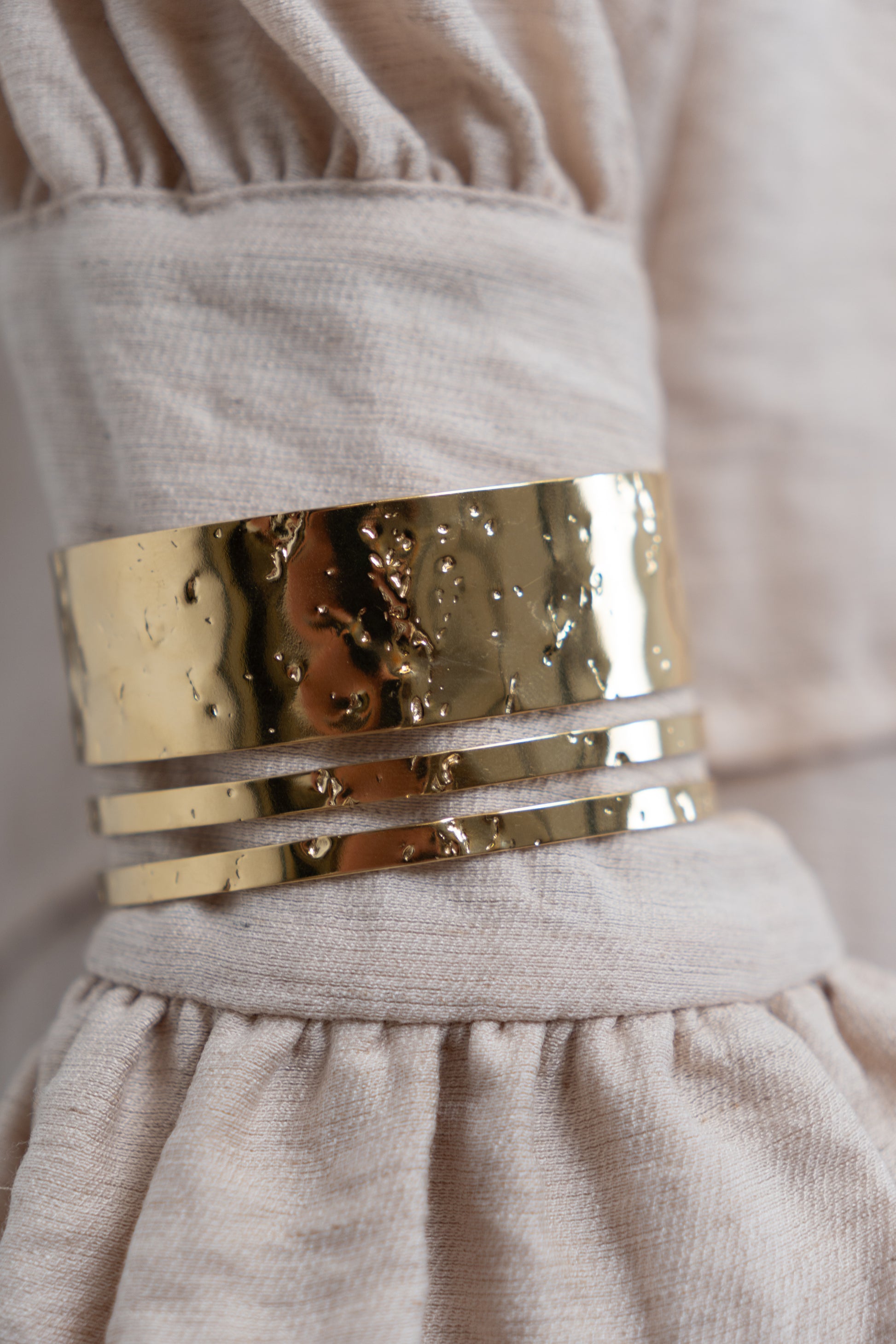Beige Ruffle-Cuff Blouse