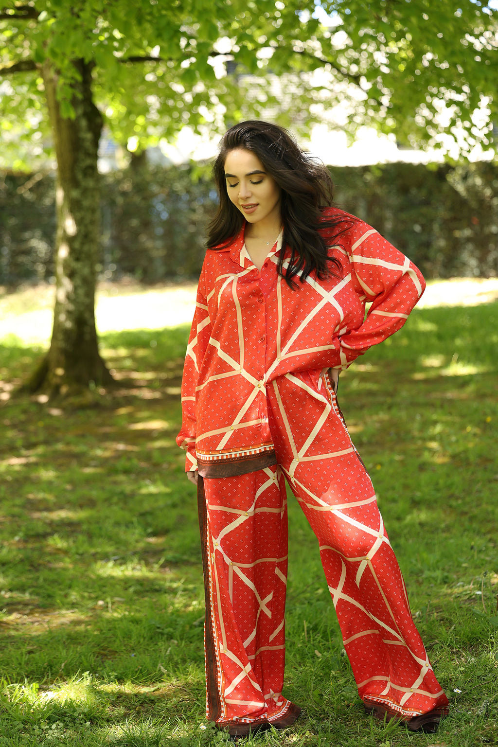 Red Geometric Print Co-ord Set