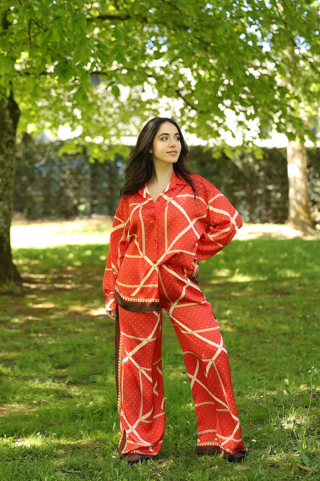 Red Geometric Print Co-ord Set