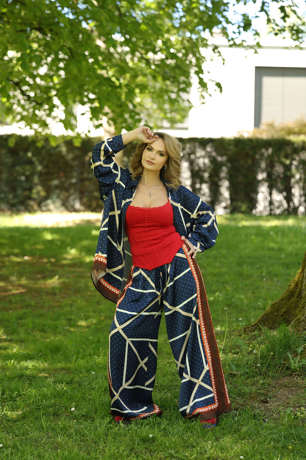 Navy Geometric Print Co-ord Set