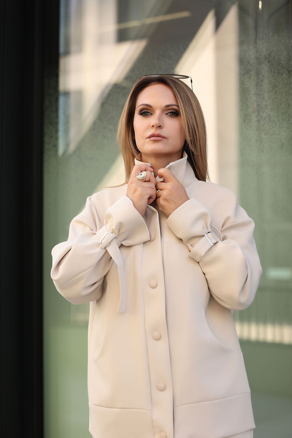 Oversized Snap-Button Jacket Cream