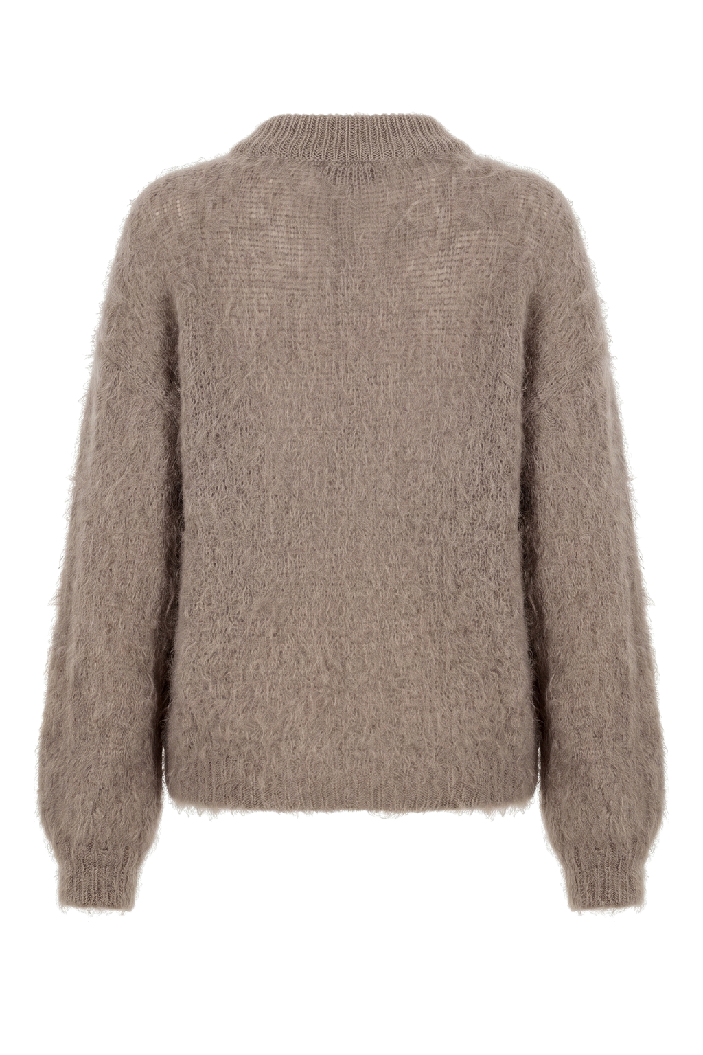 Fluffy Mohair Notch-Neck Sweater