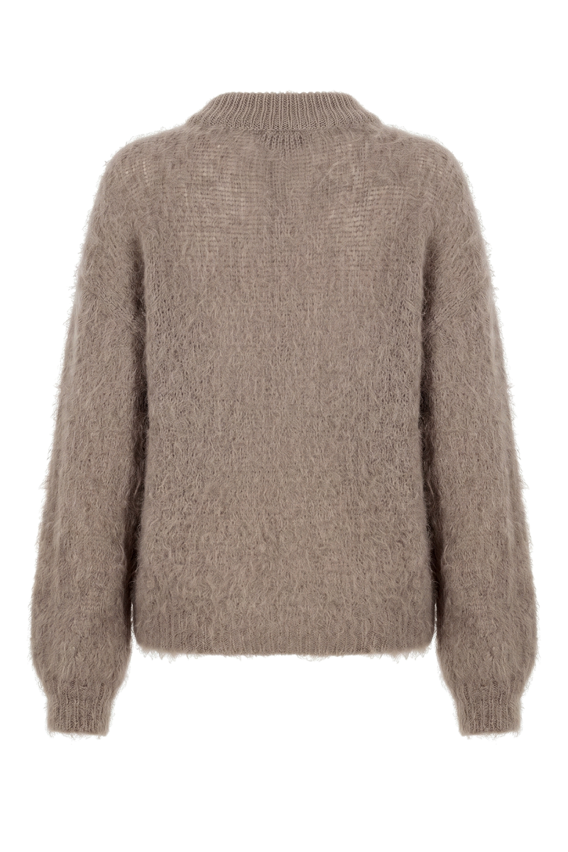 Fluffy Mohair Notch-Neck Sweater