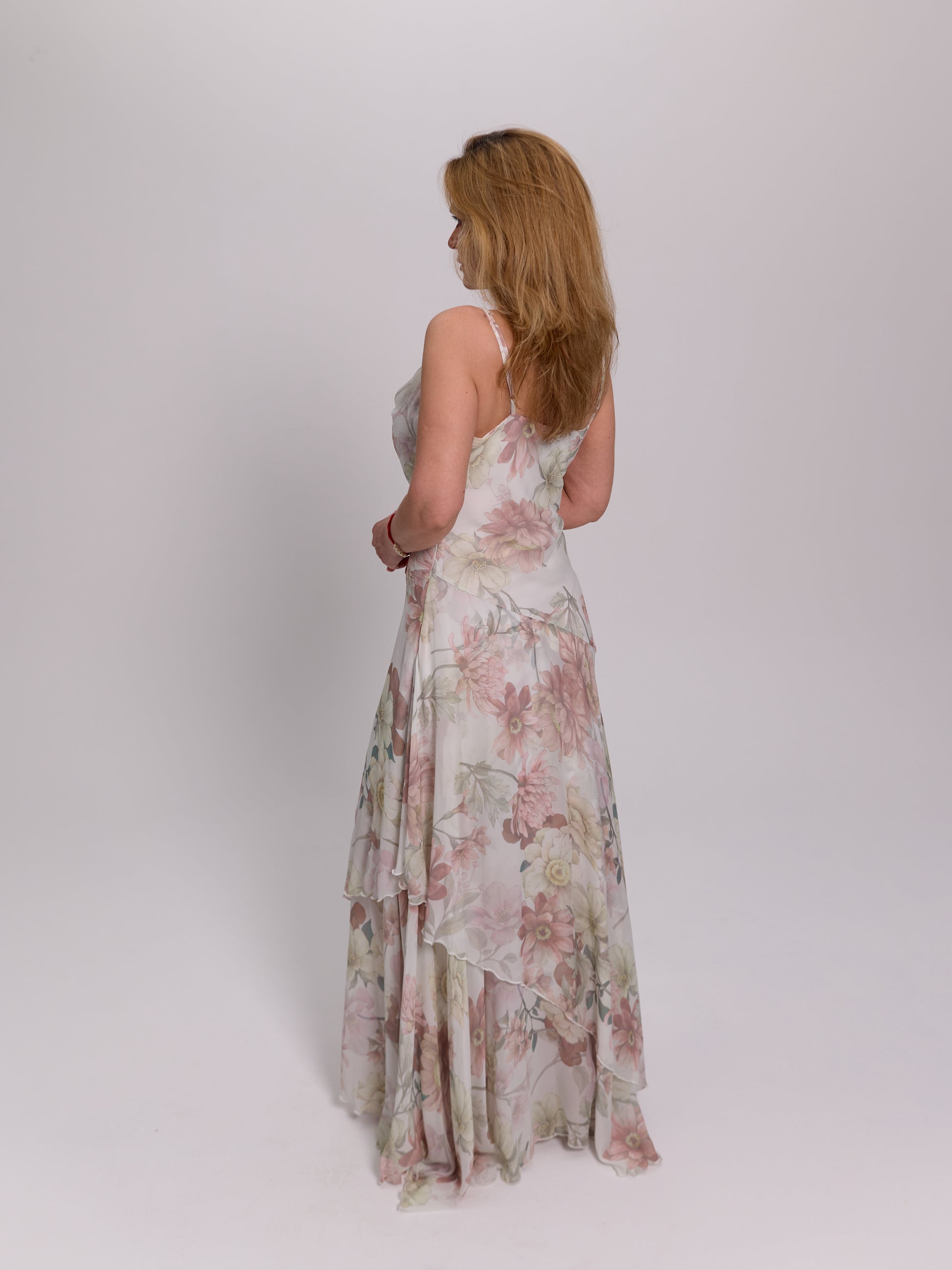 Blush Floral Cowl-Neck Maxi Dress