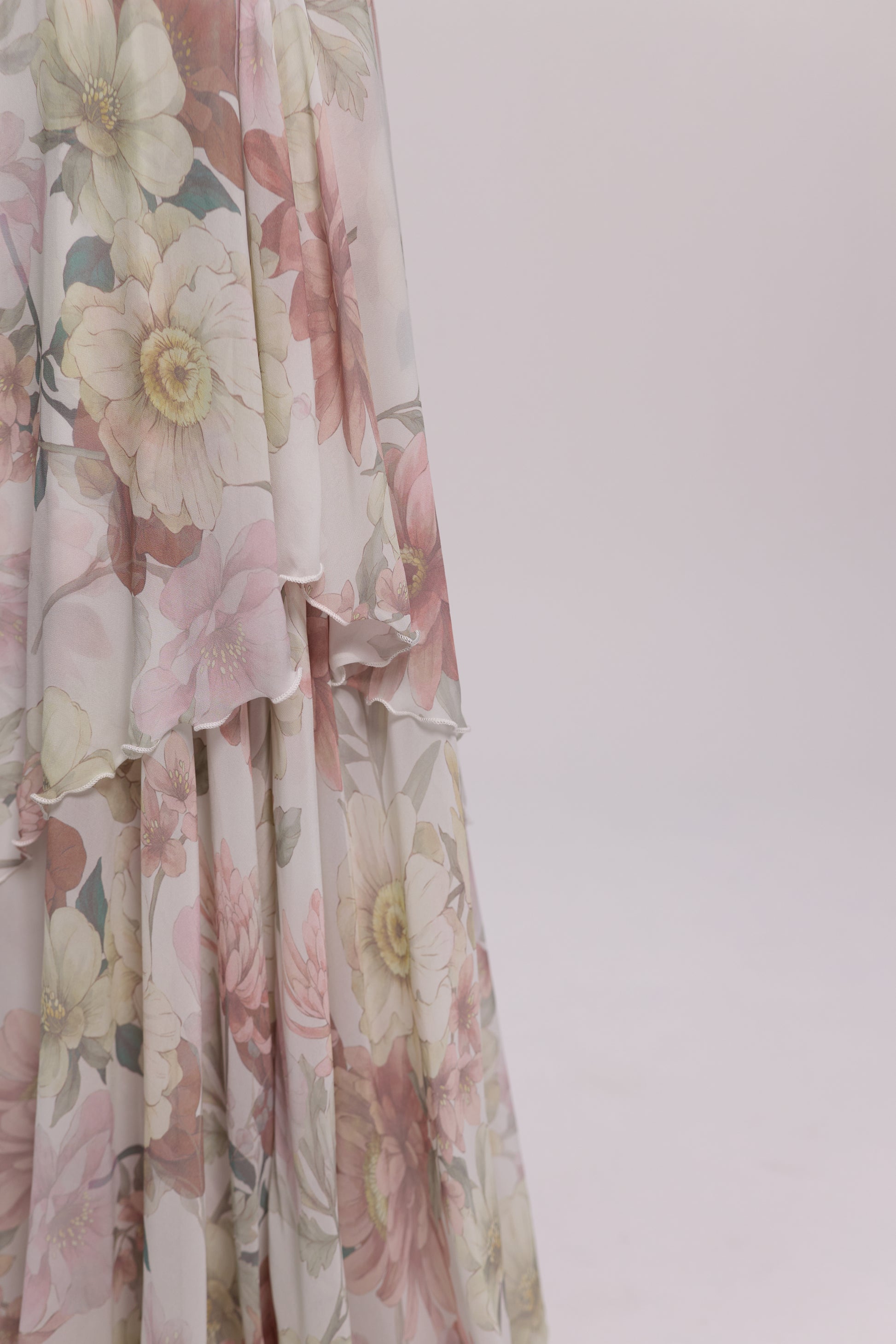 Blush Floral Cowl-Neck Maxi Dress