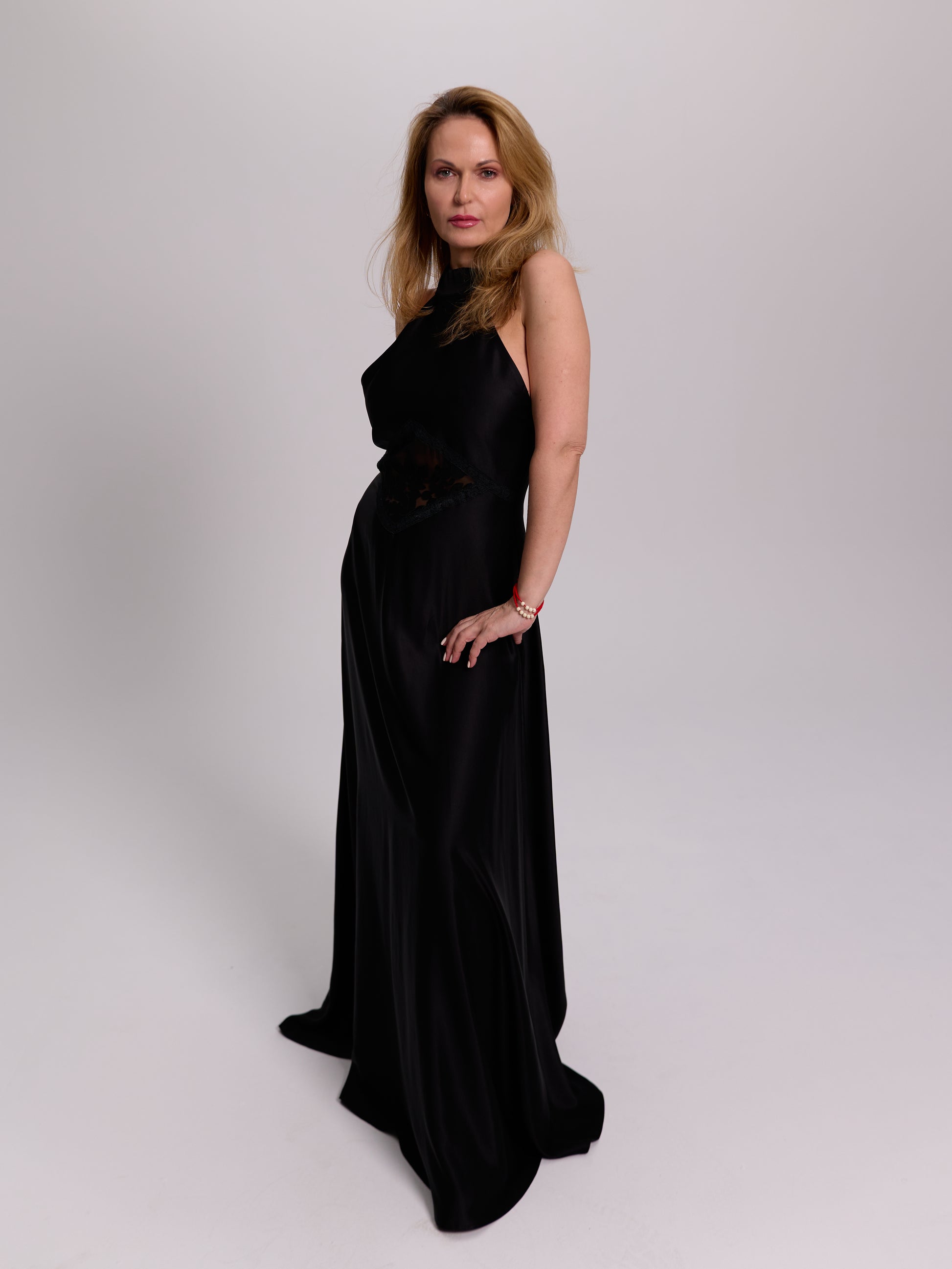 Black Halter-Neck Lace-Cutout Maxi Dress