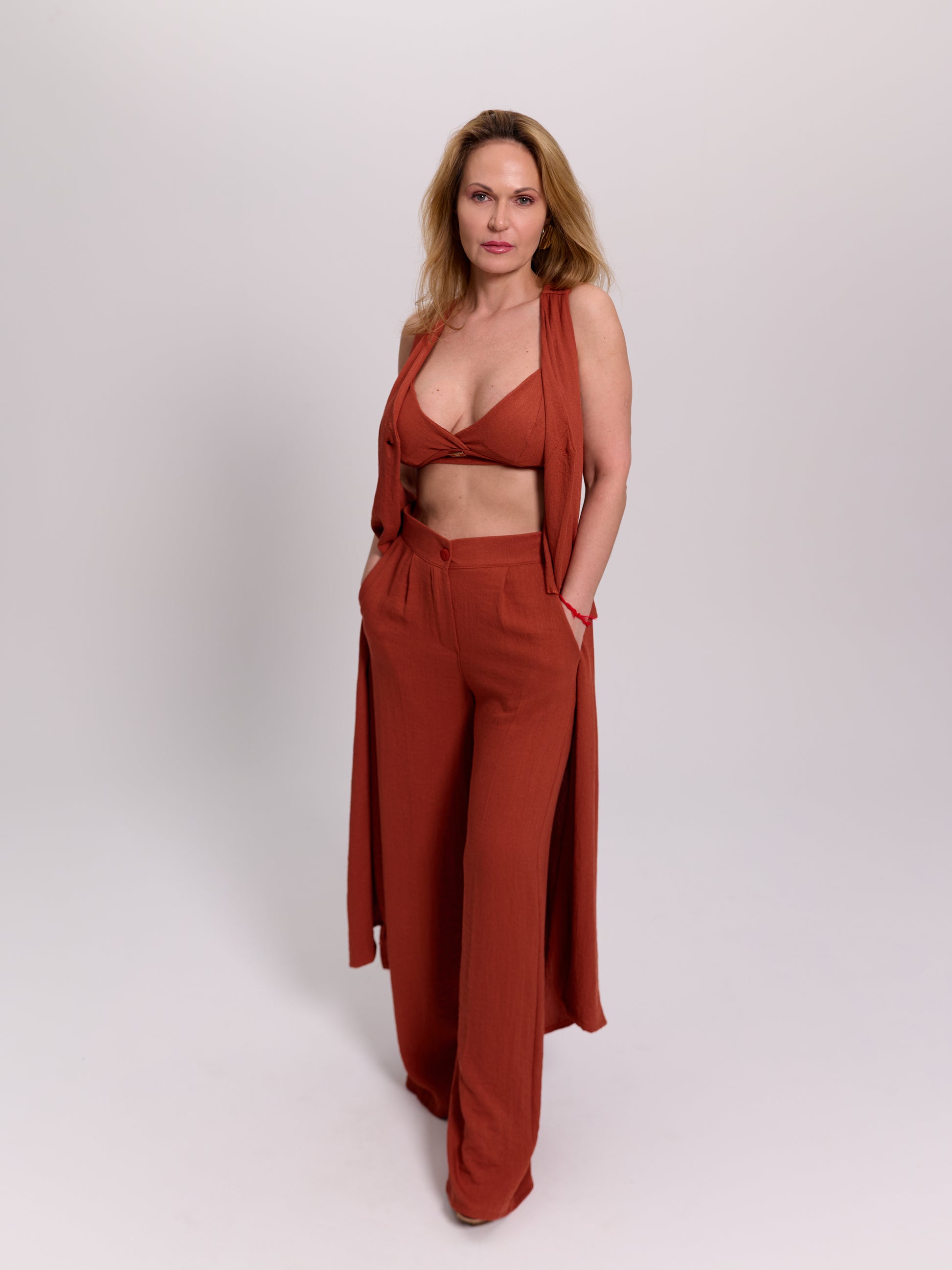 Terracotta Three-Piece Linen Set
