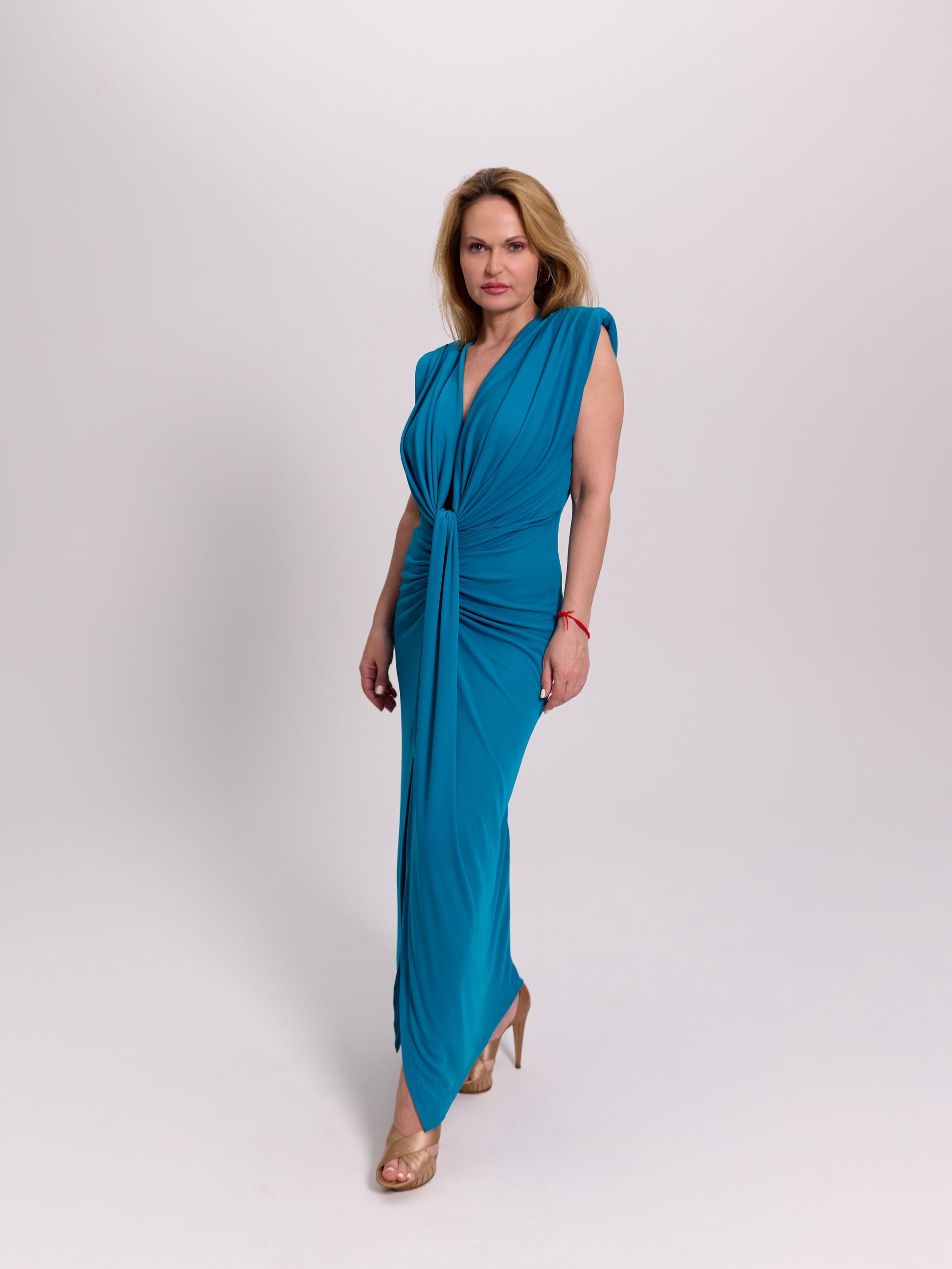 Twist-Knot Plunge Neck Maxi Dress