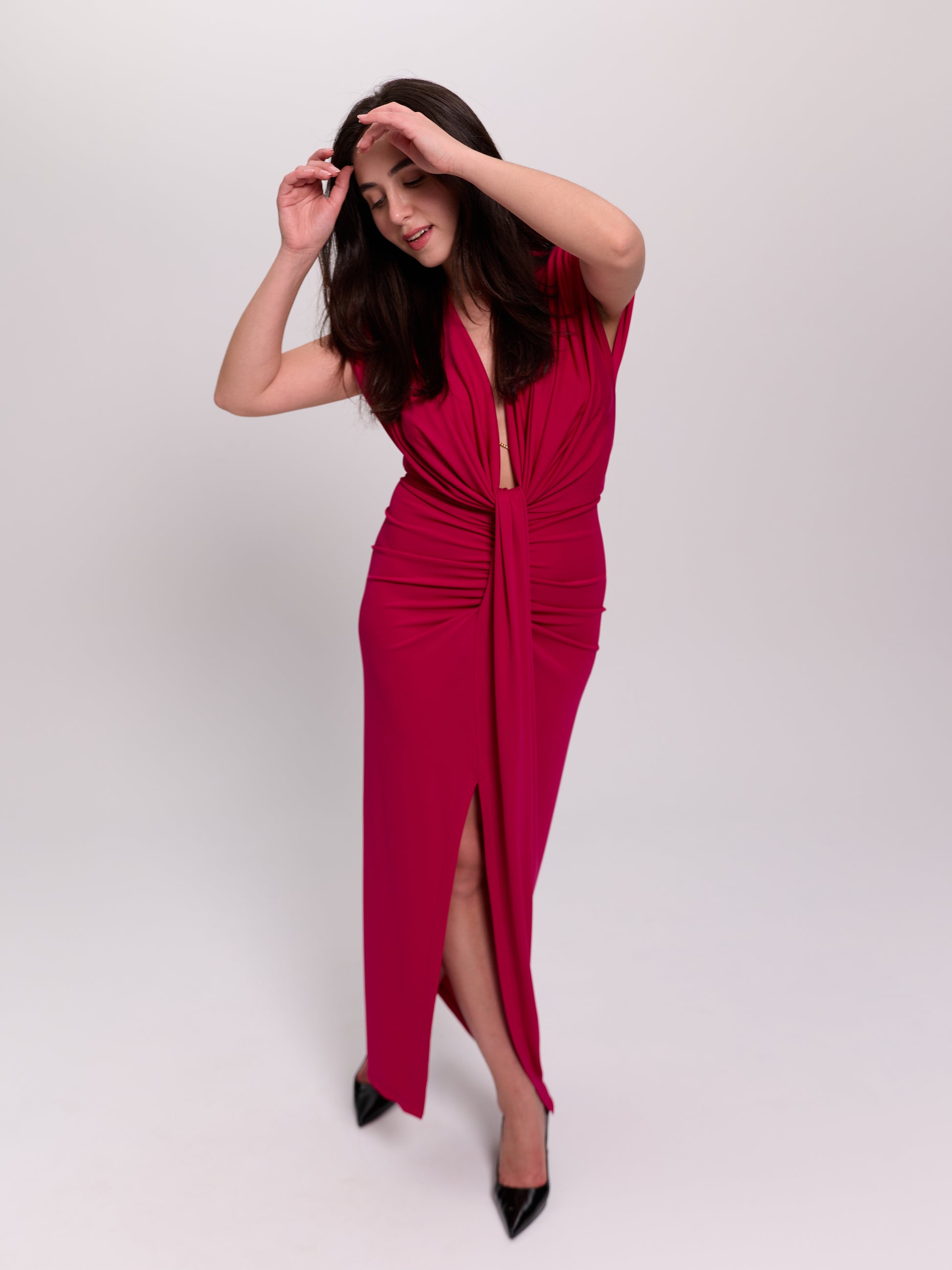 Twist-Knot Plunge Neck Maxi Dress