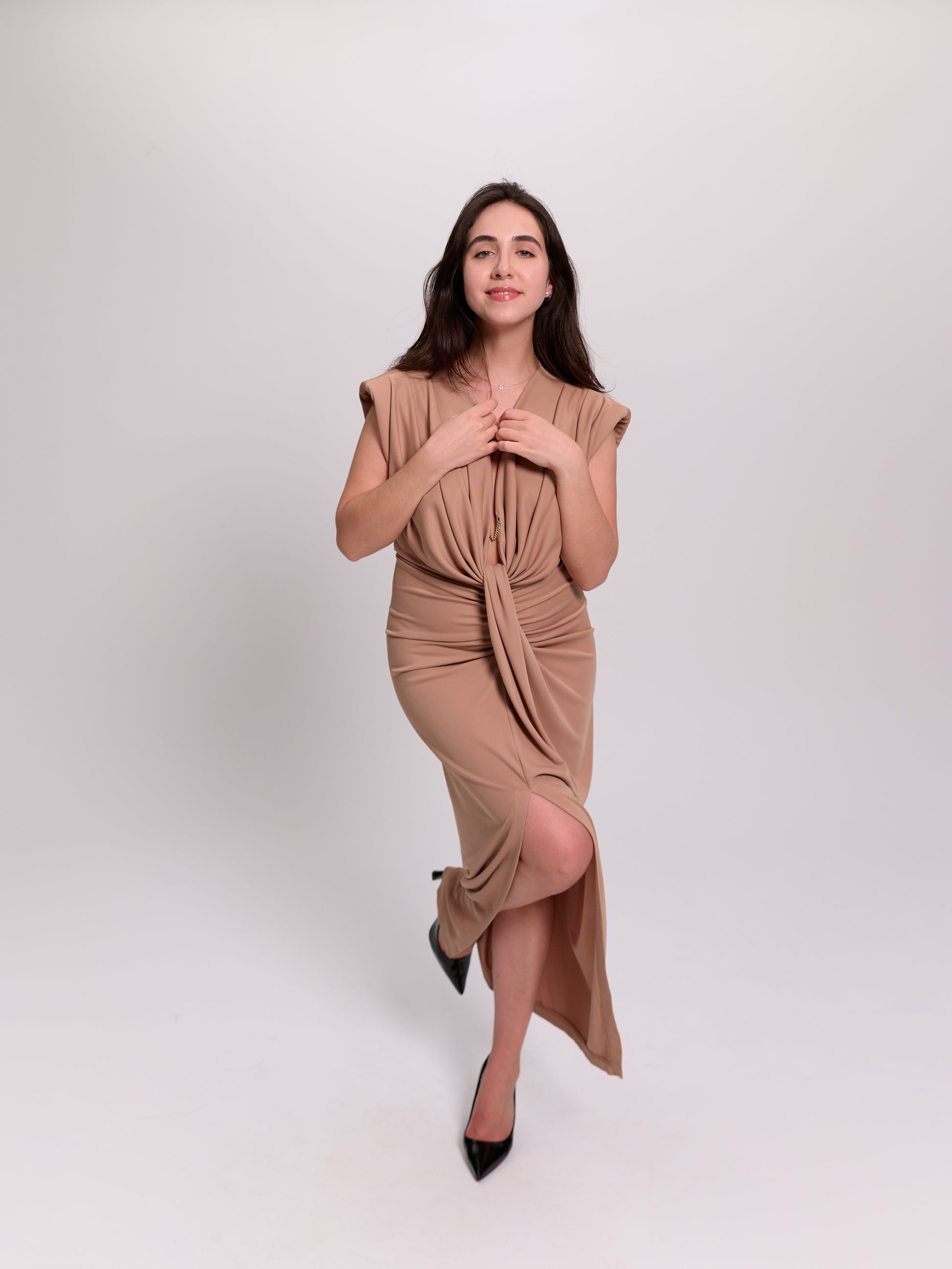 Twist-Knot Plunge Neck Maxi Dress