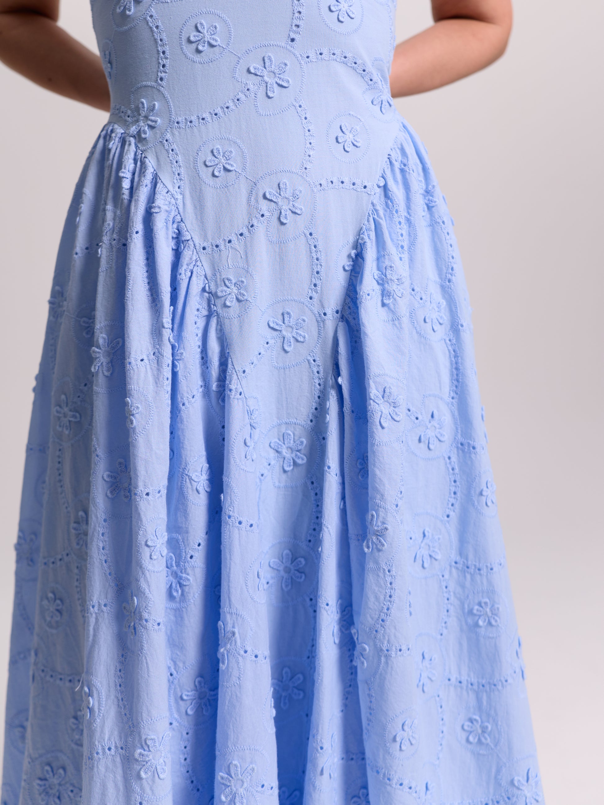 Blue Broderie Anglaise V-Neck Maxi Dress