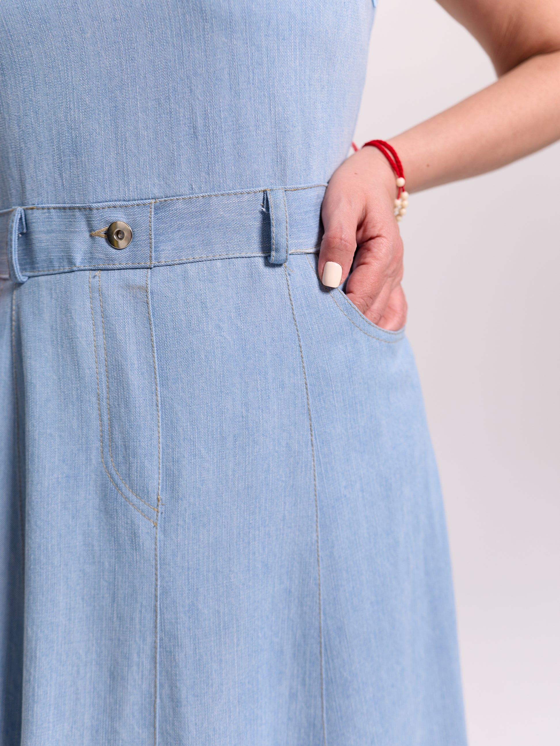 Scoop-Neck Denim Maxi Dress