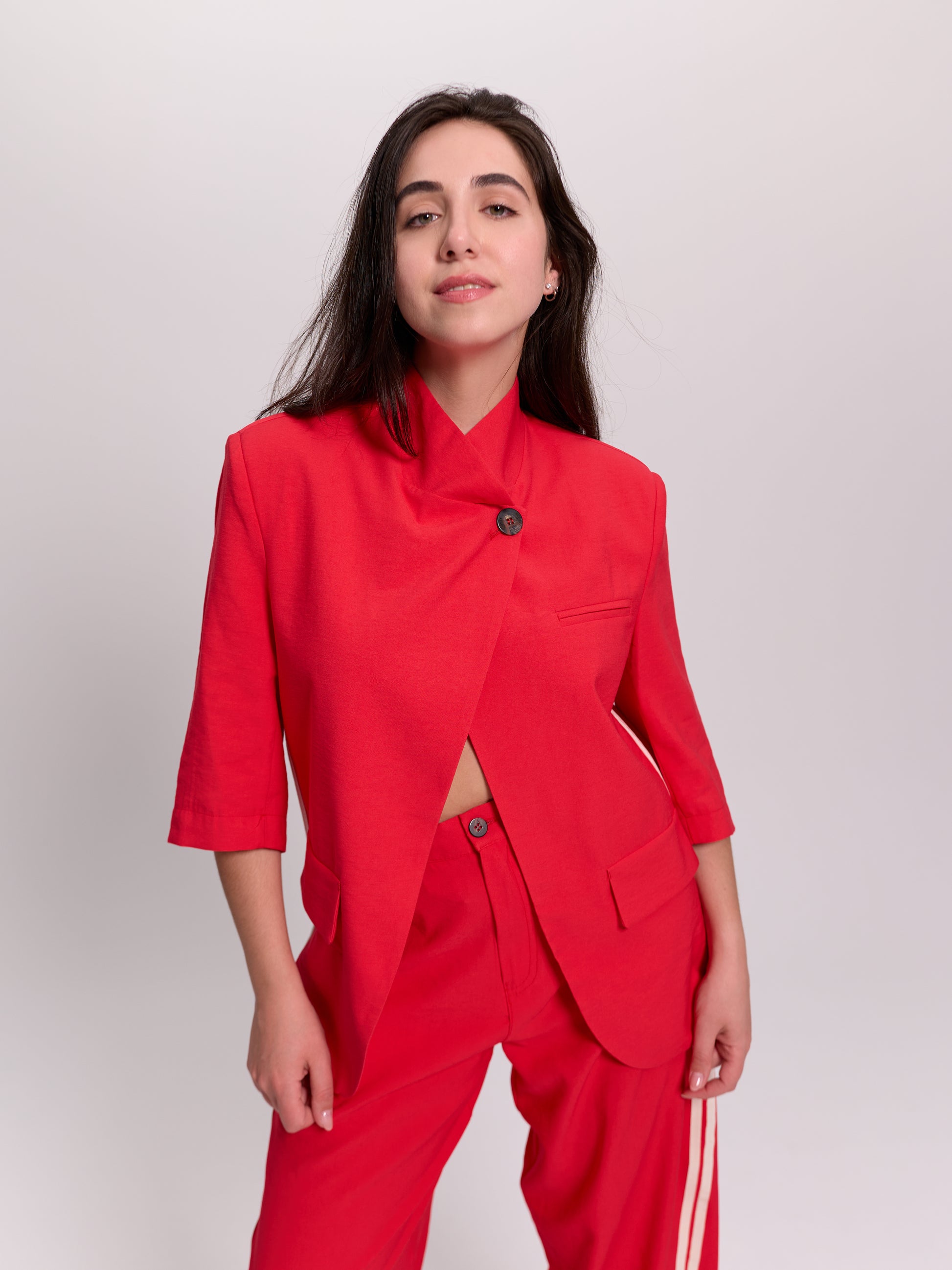 Red Asymmetric Single-Button Blazer