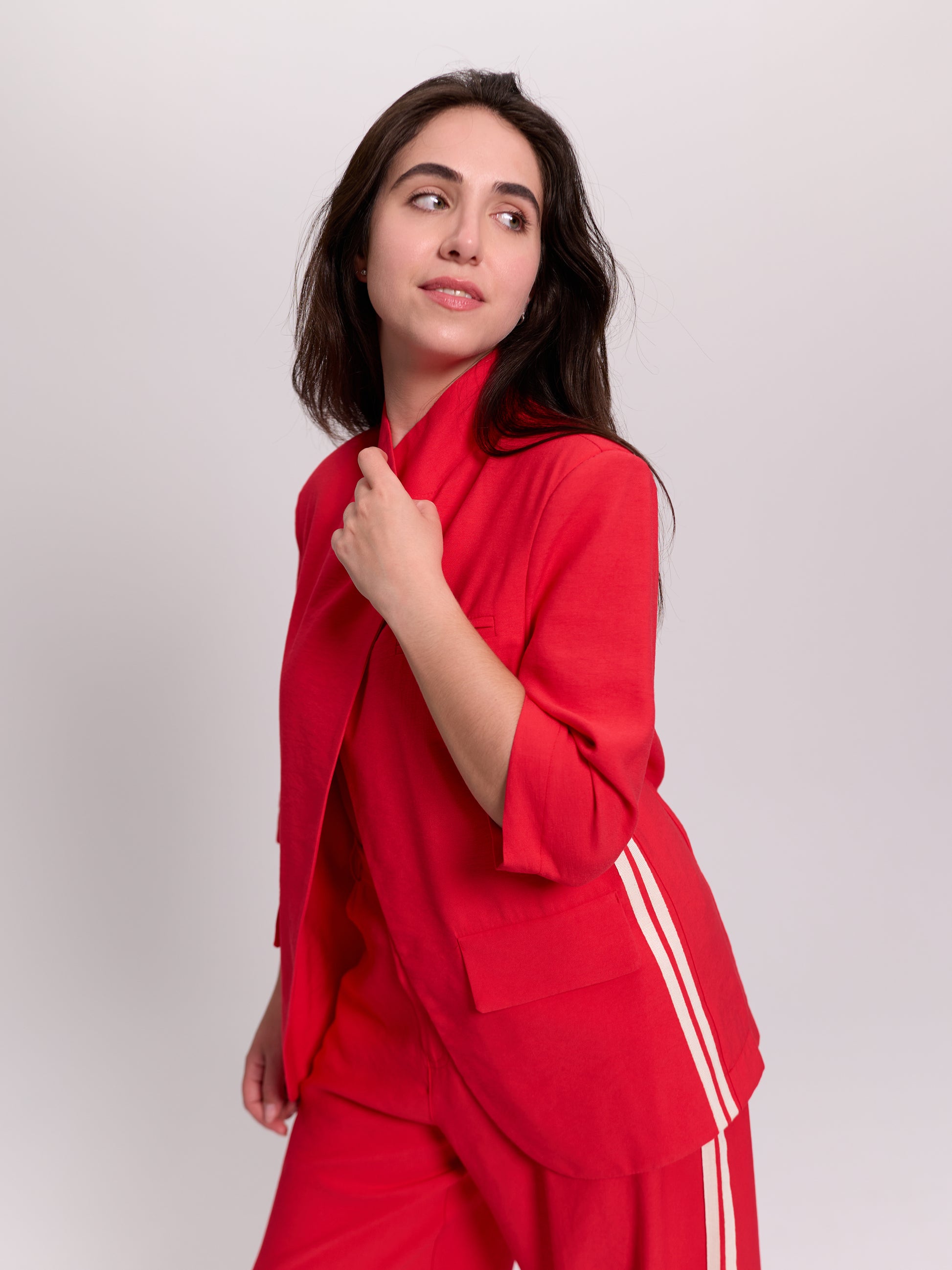 Red Asymmetric Single-Button Blazer