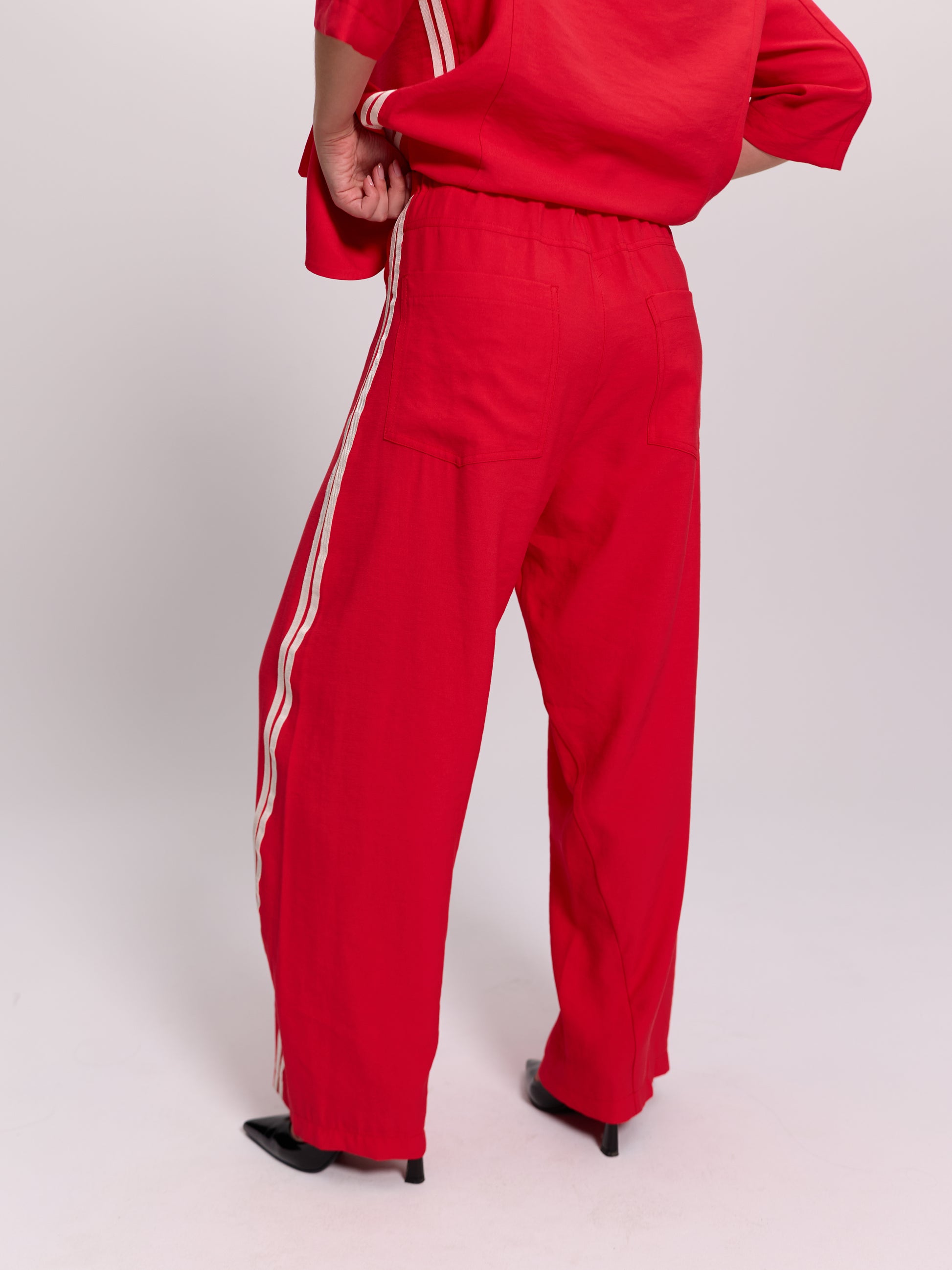 Red Side-Stripe Balloon-Leg Trousers