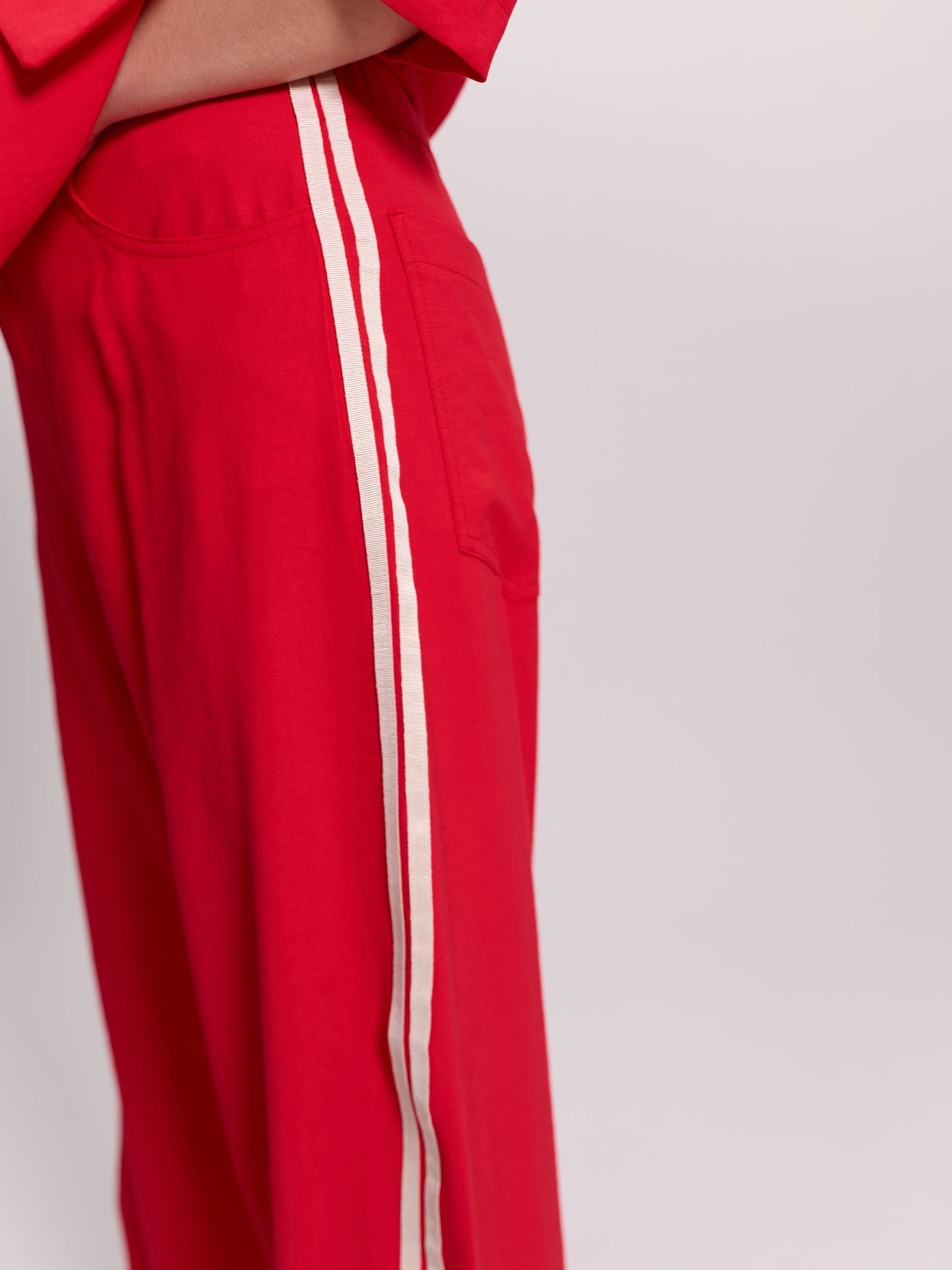 Red Side-Stripe Balloon-Leg Trousers