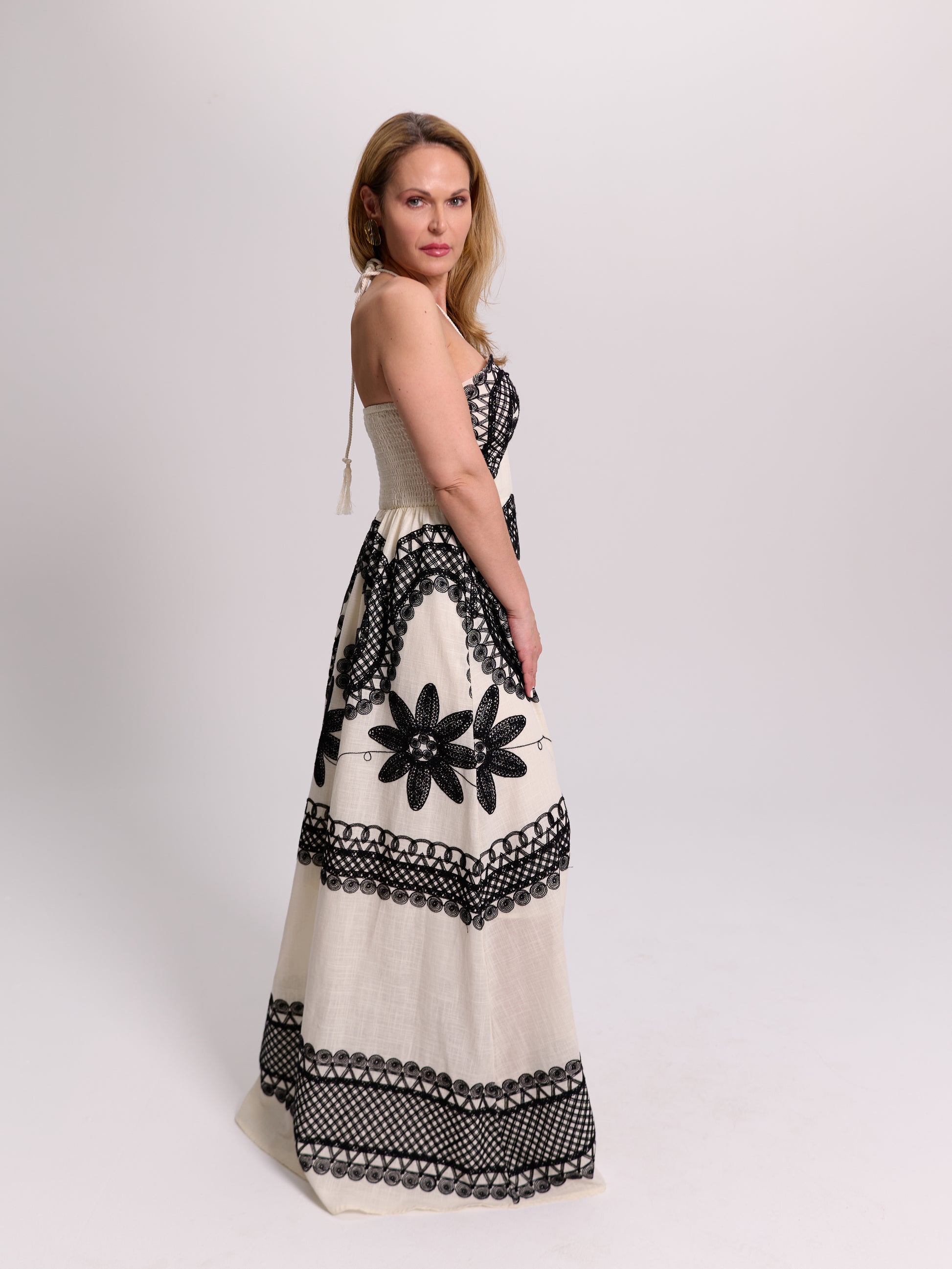 Embroidered Halterneck Maxi Dress