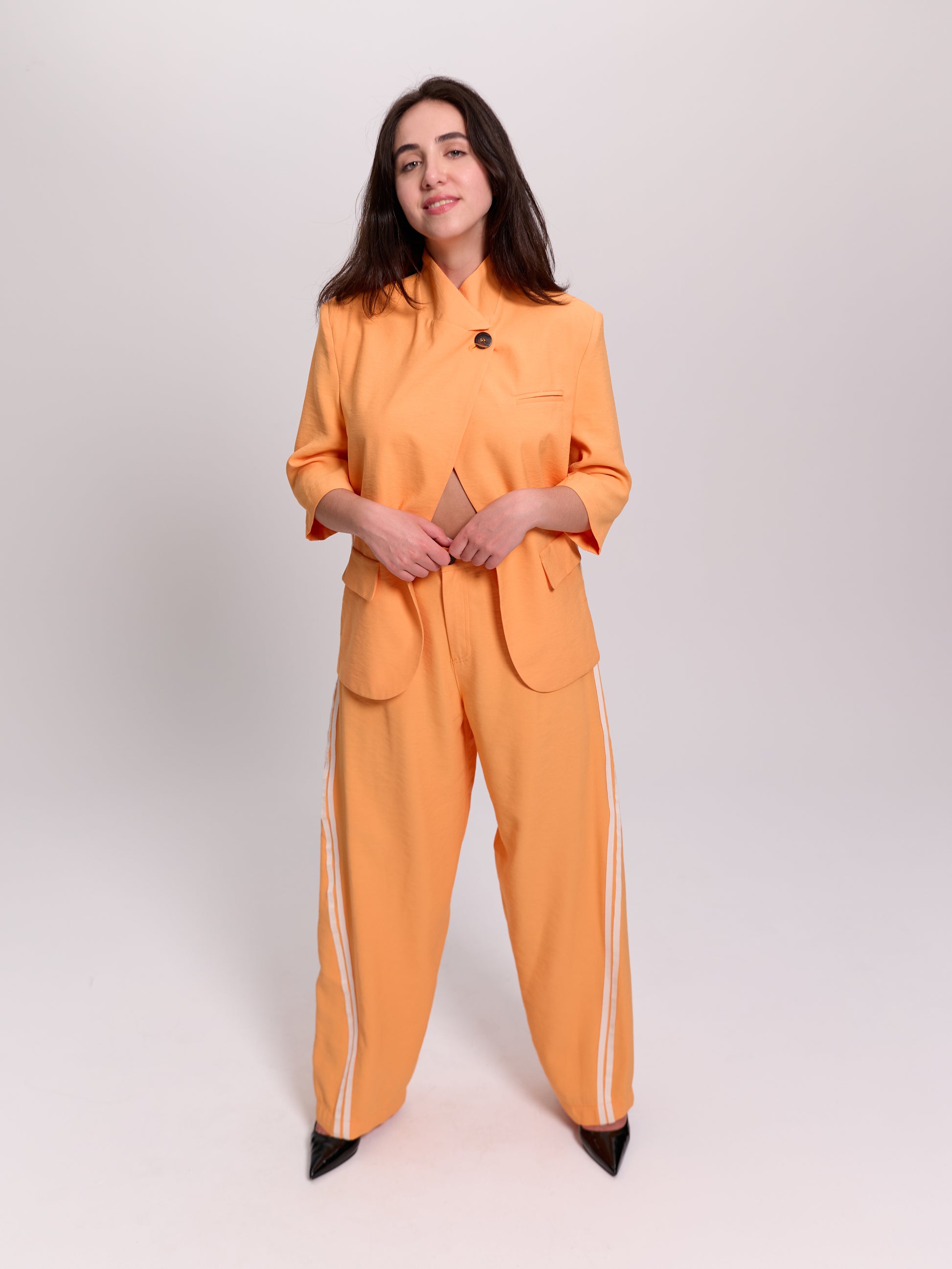 Orange Side-Stripe Balloon-Leg Trousers